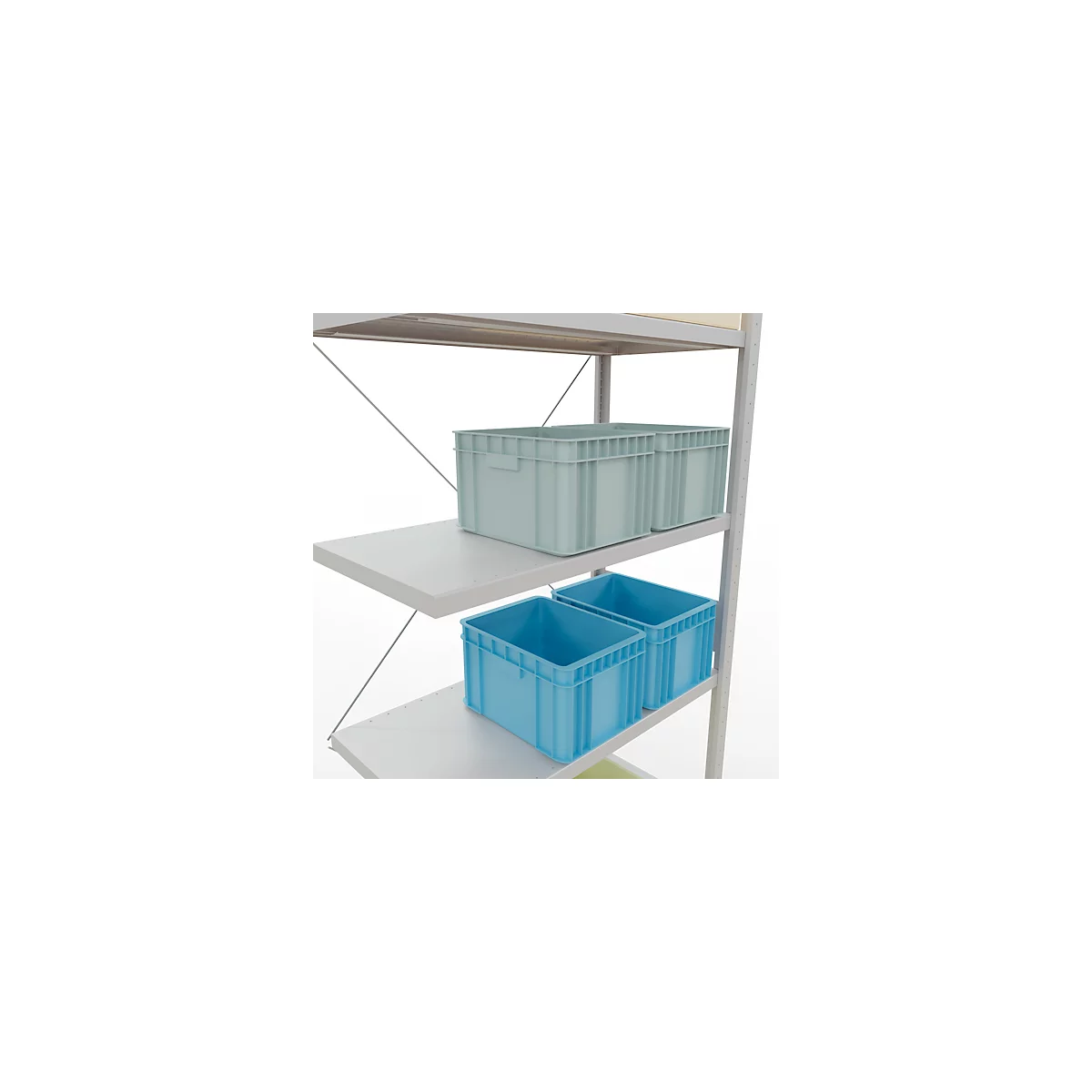 Schulte Lagertechnik Rayonnage à tablettes Système enfichable MultiPlus250, rayonnage annexe, 6 tablettes, entretoise croisée, L 1000 x P 500 x H 3000 mm, gris clair RAL 7035