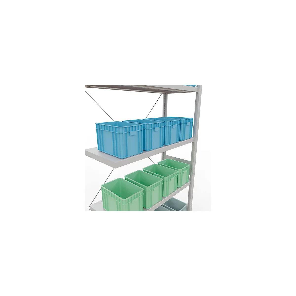Schulte Lagertechnik Rayonnage à tablettes Système enfichable MultiPlus250, rayonnage annexe, 7 tablettes, entretoise croisée, L 1000 x P 400 x H 3000 mm, gris clair RAL 7035