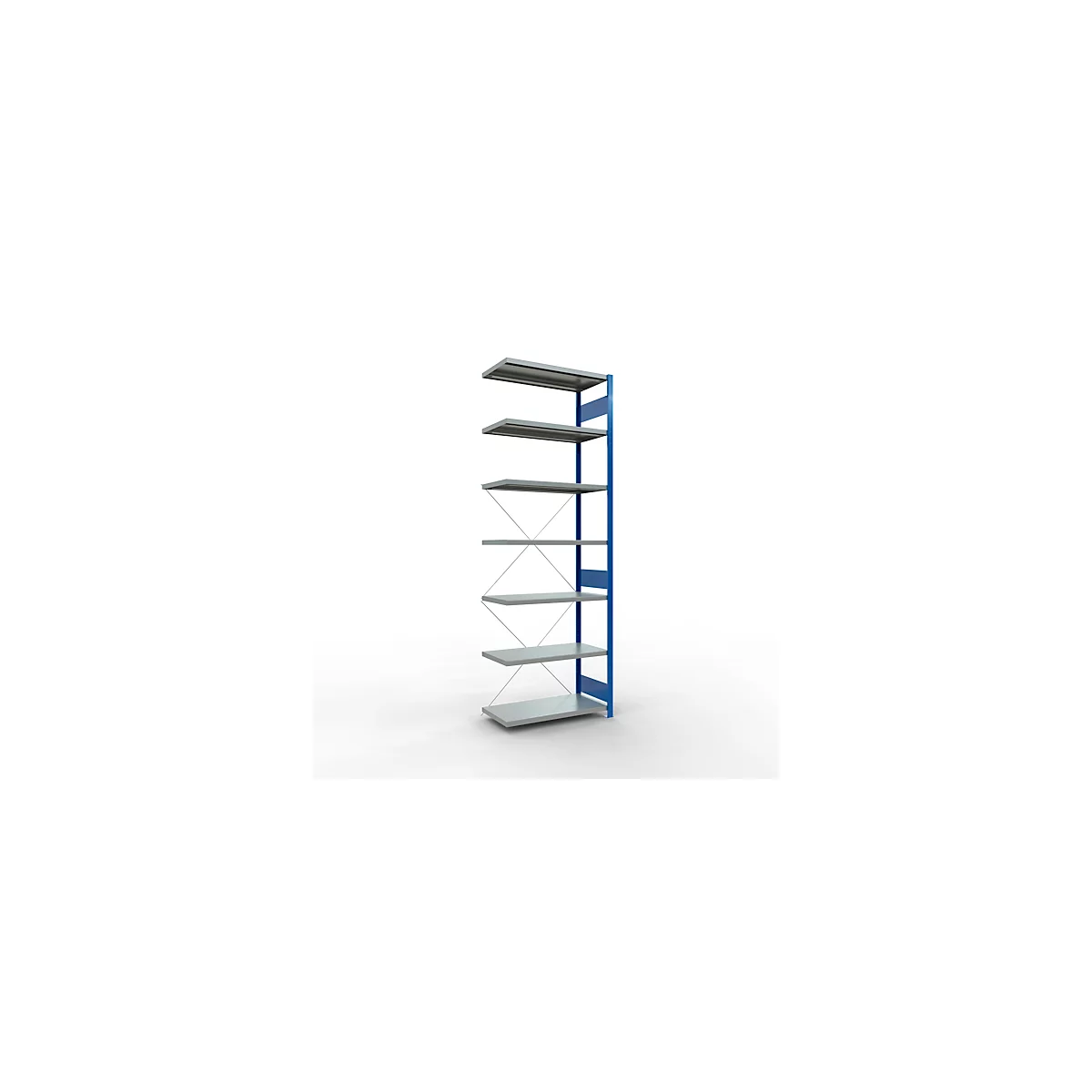 Schulte Lagertechnik Rayonnage à tablettes Système enfichable MultiPlus250, rayonnage annexe, 7 tablettes, entretoise croisée, L 1000 x P 500 x H 3000 mm, bleu gentiane RAL 5010