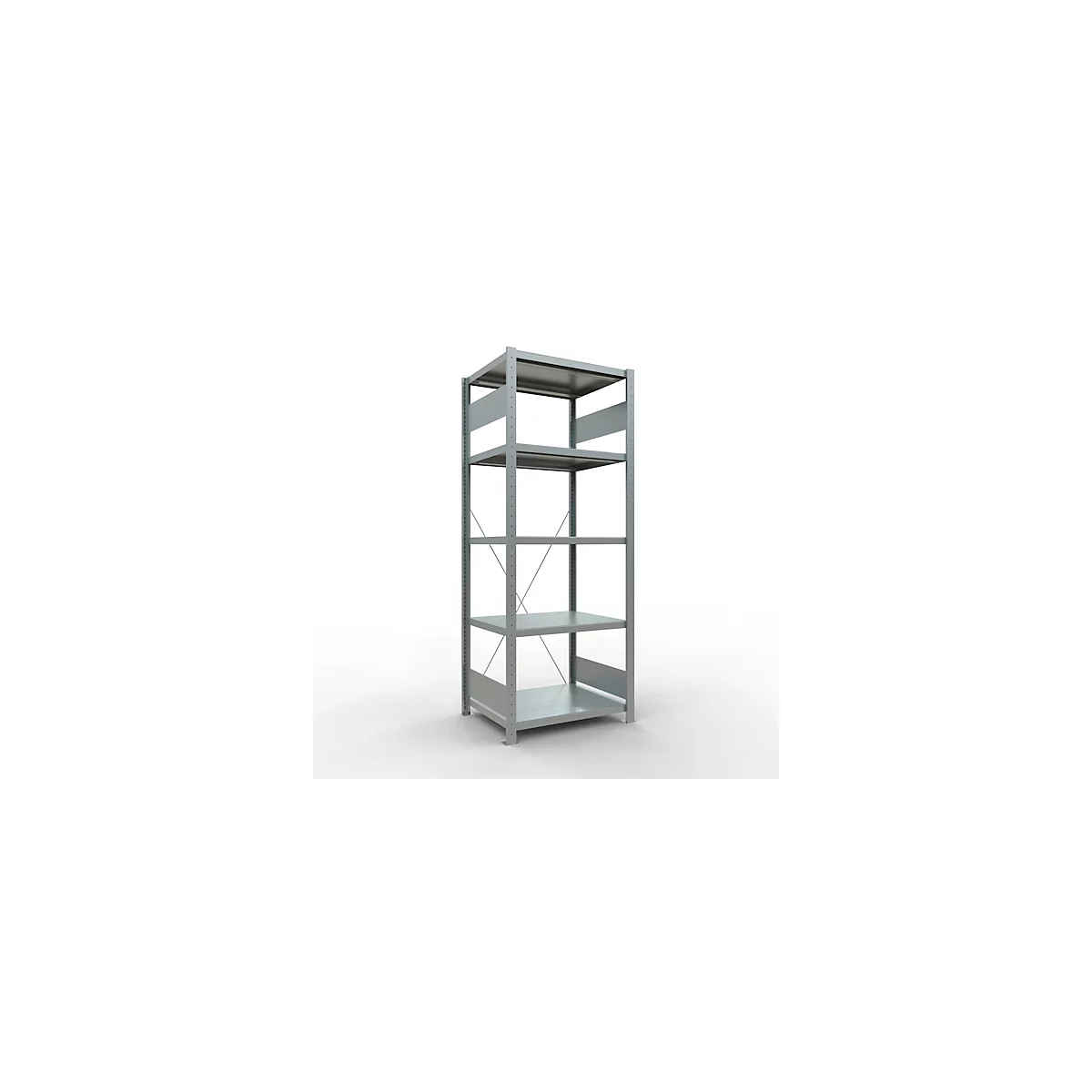 Schulte Lagertechnik Rayonnage à tablettes Système enfichable MultiPlus250, rayonnage de base, 5 tablettes, entretoise croisée, L 750 x P 600 x H 2000 mm, gris argenté/galvanisé