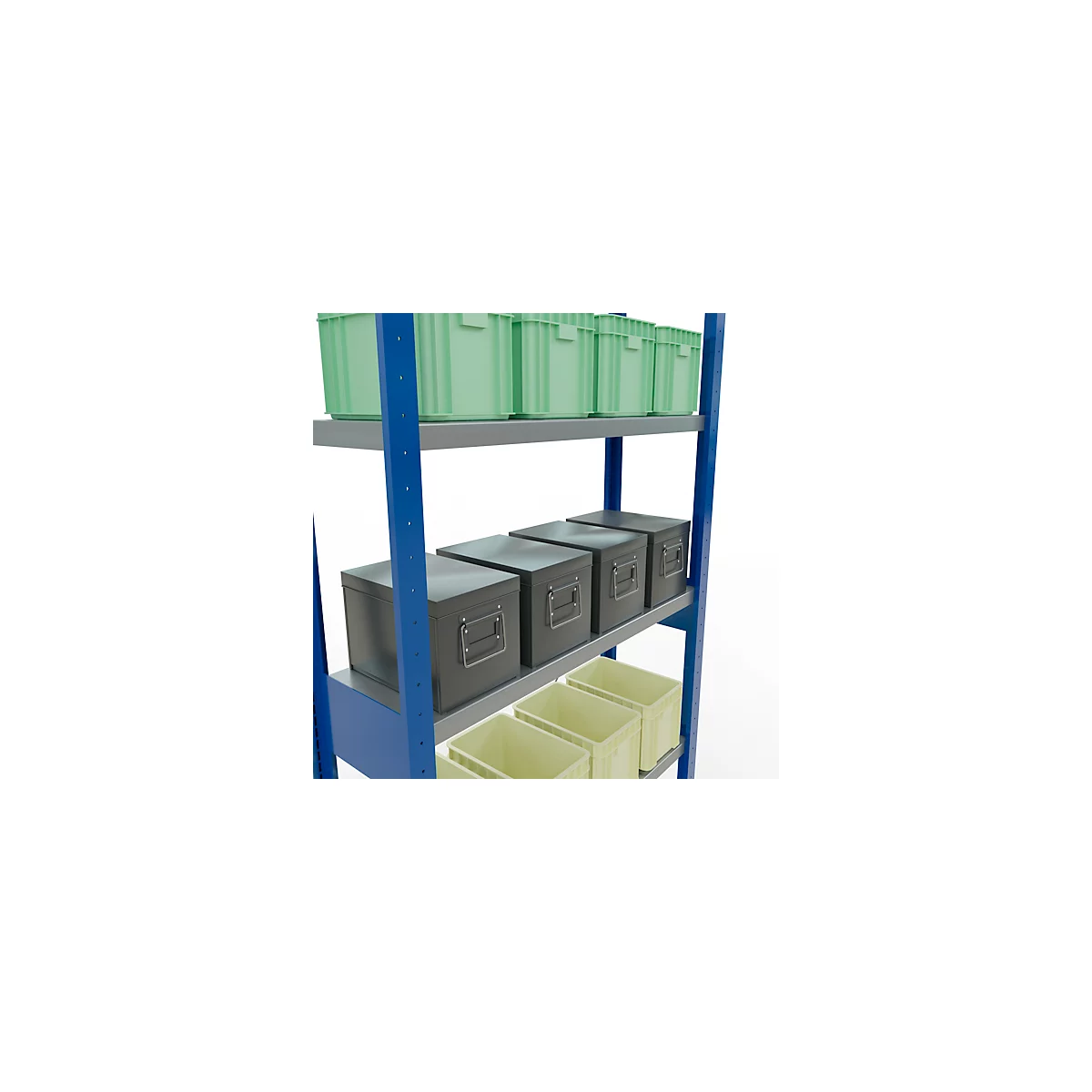 Schulte Lagertechnik Rayonnage à tablettes Système enfichable MultiPlus250, rayonnage de base, 6 tablettes, entretoise croisée, L 1000 x P 300 x H 2500 mm, bleu gentiane RAL 5010