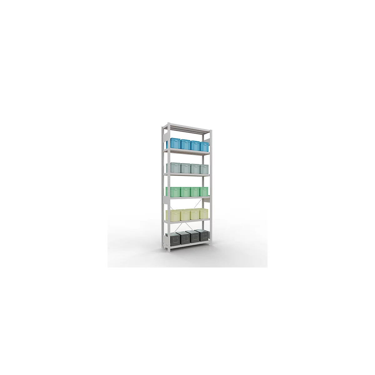 Schulte Lagertechnik Rayonnage à tablettes Système enfichable MultiPlus250, rayonnage de base, 6 tablettes, entretoise croisée, L 1000 x P 300 x H 2500 mm, gris clair RAL 7035