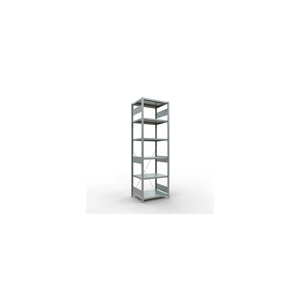 Schulte Lagertechnik Rayonnage à tablettes Système enfichable MultiPlus250, rayonnage de base, 6 tablettes, entretoise croisée, L 750 x P 600 x H 2500 mm, gris argenté/galvanisé