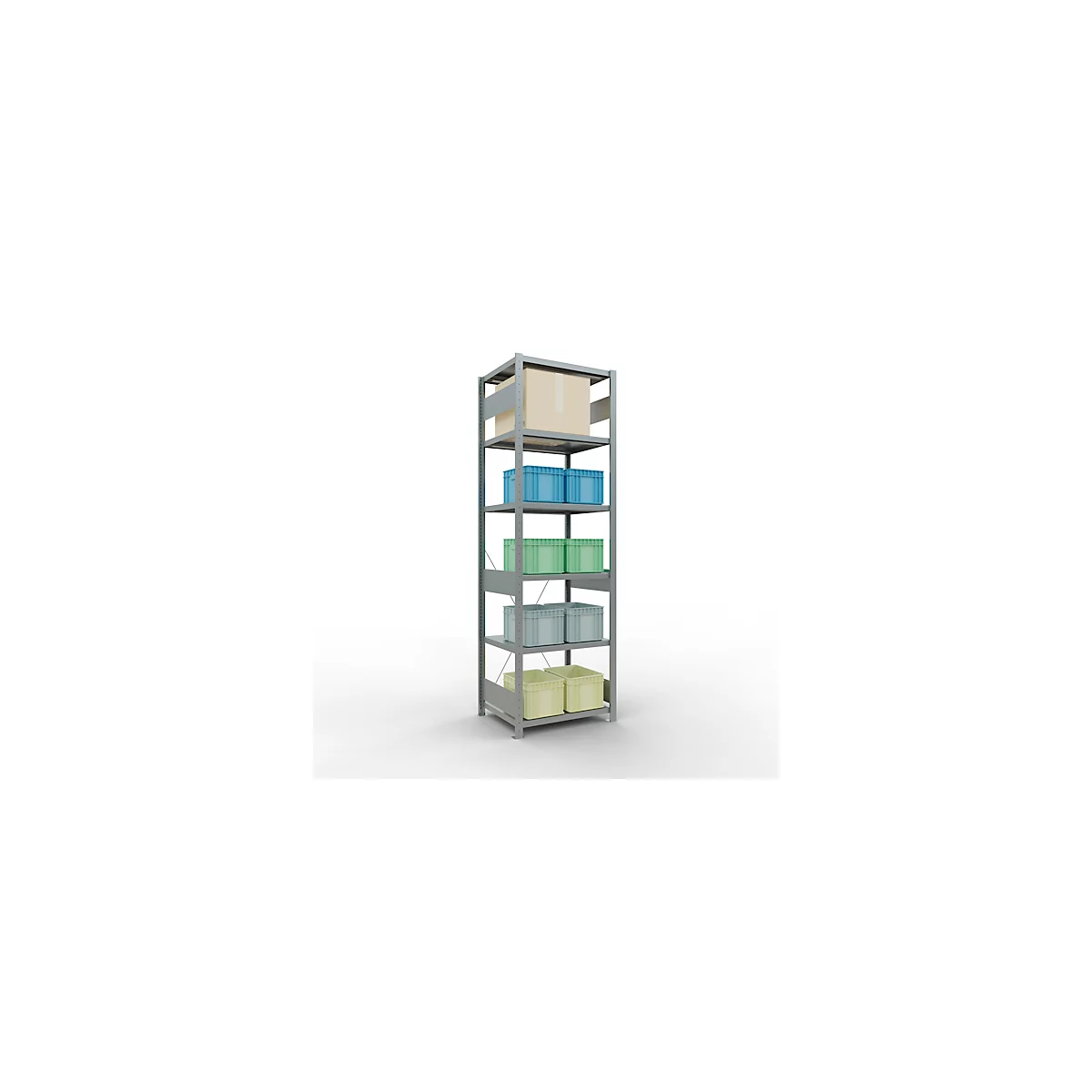 Schulte Lagertechnik Rayonnage à tablettes Système enfichable MultiPlus250, rayonnage de base, 6 tablettes, entretoise croisée, L 750 x P 600 x H 2500 mm, gris argenté/galvanisé