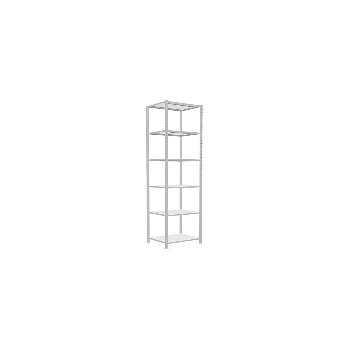 Schulte Lagertechnik Rayonnage à tablettes Système enfichable MultiPlus250, rayonnage de base, 6 tablettes, entretoise croisée, L 750 x P 600 x H 2500 mm, gris clair RAL 7035