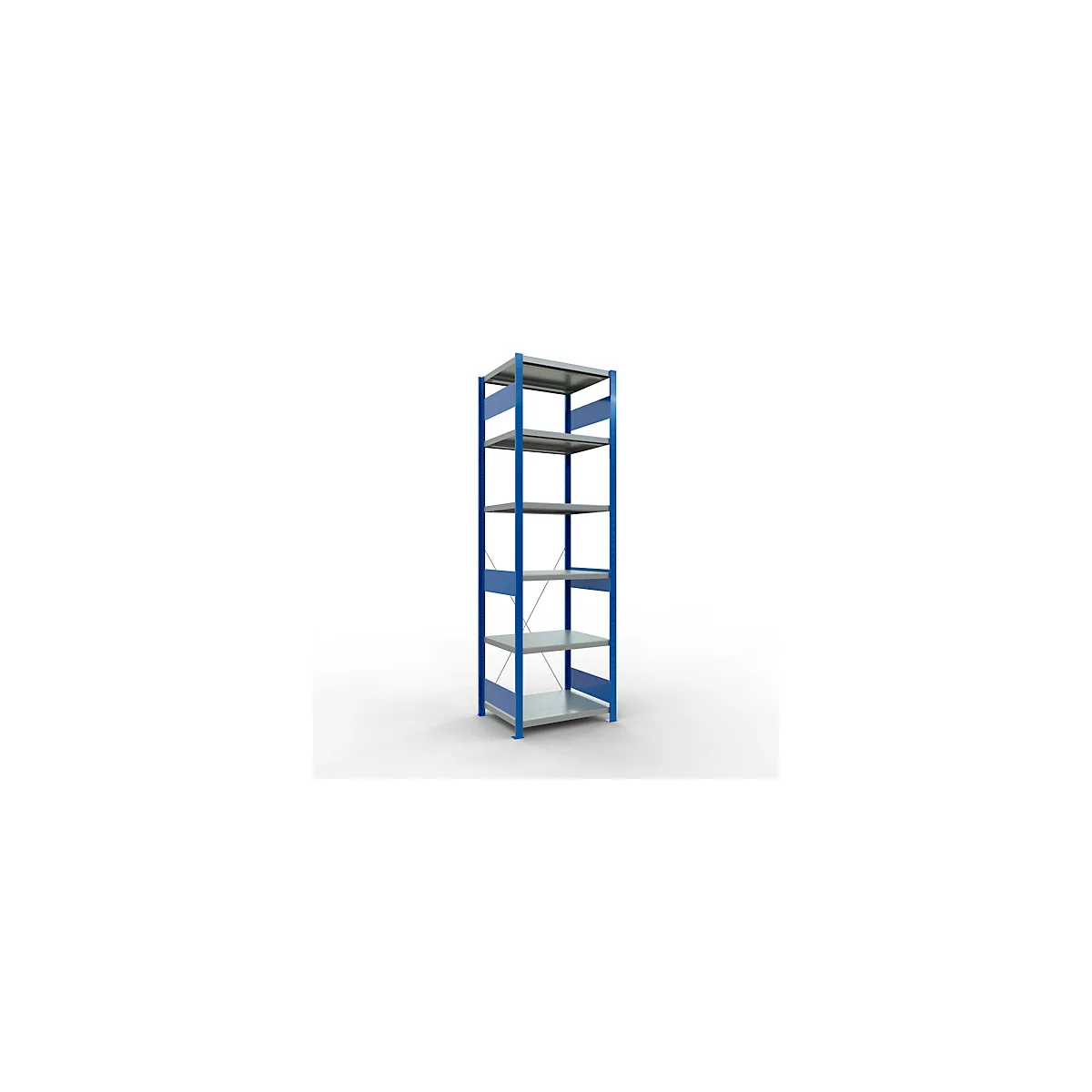 Schulte Lagertechnik Rayonnage à tablettes Système enfichable MultiPlus250, rayonnage de base, 6 tablettes, entretoise, L 750 x P 600 x H 2500 mm, bleu gentiane RAL 5010