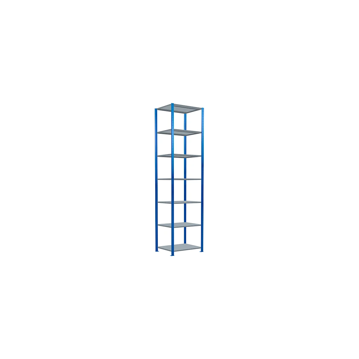 Schulte Lagertechnik Rayonnage à tablettes Système enfichable MultiPlus250, rayonnage de base, 7 tablettes, entretoise croisée, L 750 x P 600 x H 3000 mm, bleu gentiane RAL 5010