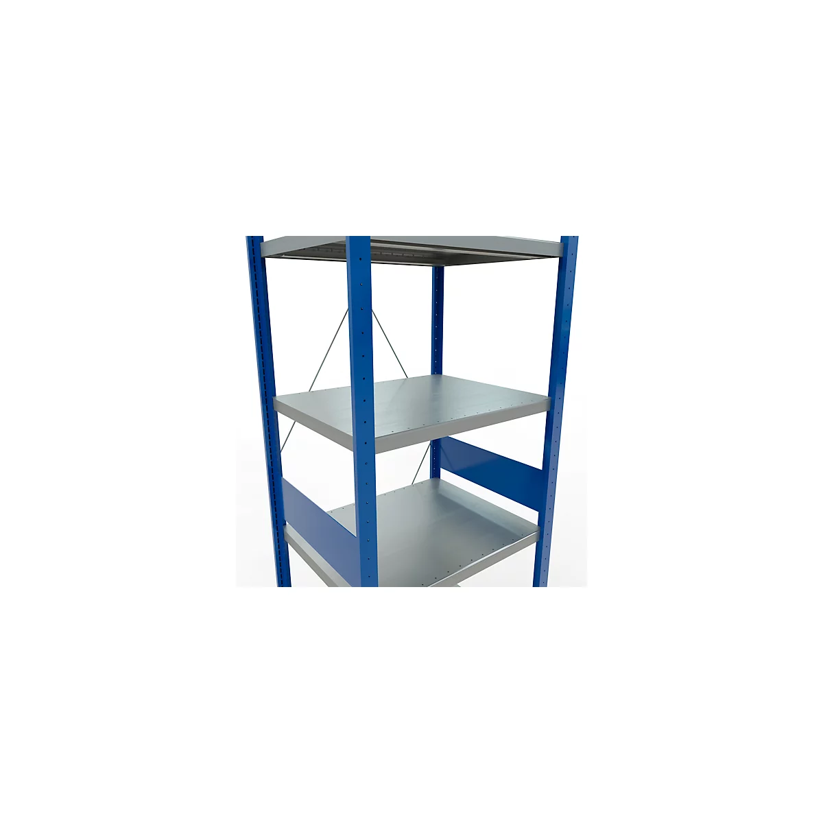 Schulte Lagertechnik Rayonnage à tablettes Système enfichable MultiPlus250, rayonnage de base, 7 tablettes, entretoise croisée, L 750 x P 600 x H 3000 mm, bleu gentiane RAL 5010