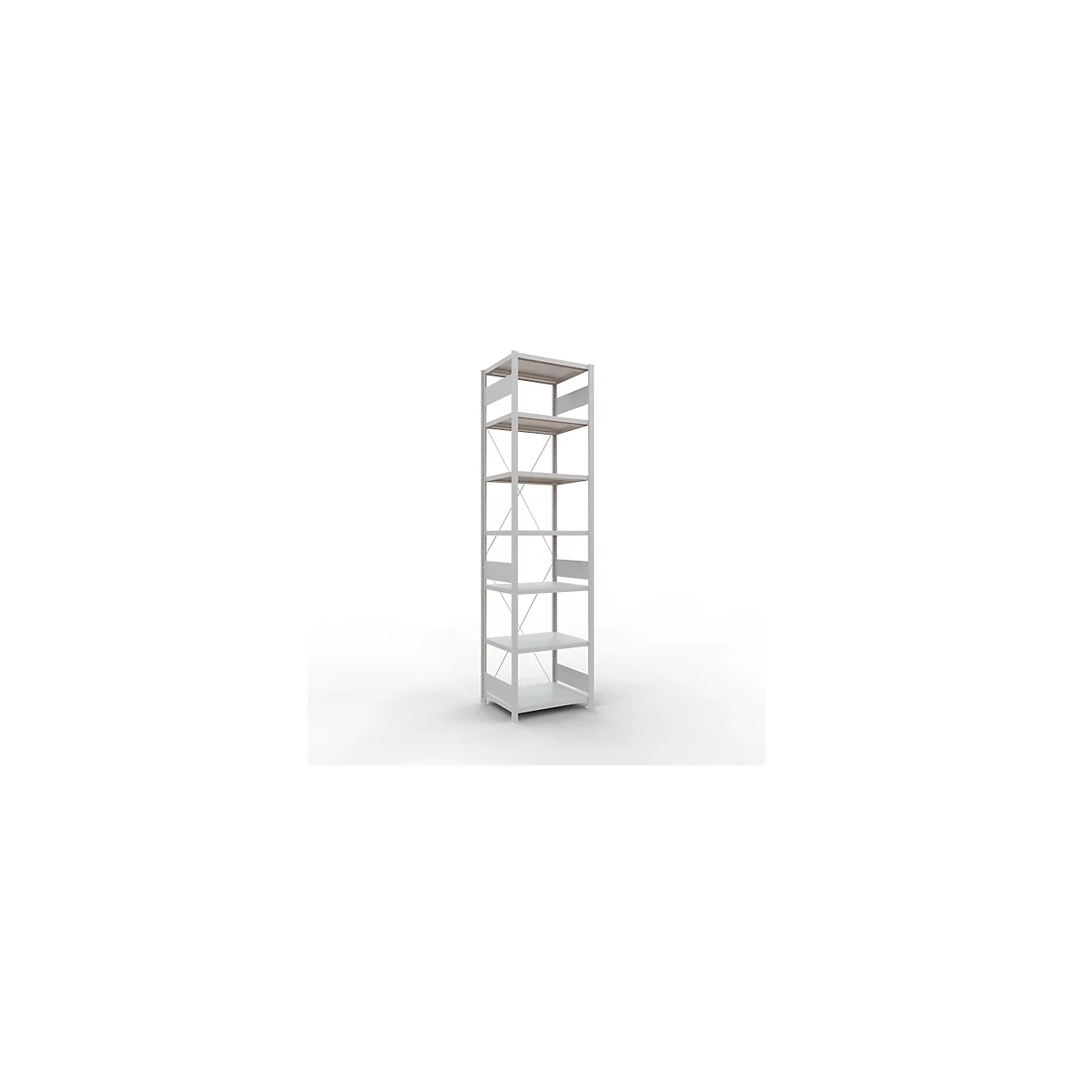 Schulte Lagertechnik Rayonnage à tablettes Système enfichable MultiPlus250, rayonnage de base, 7 tablettes, entretoise croisée, L 750 x P 600 x H 3000 mm, gris clair RAL 7035