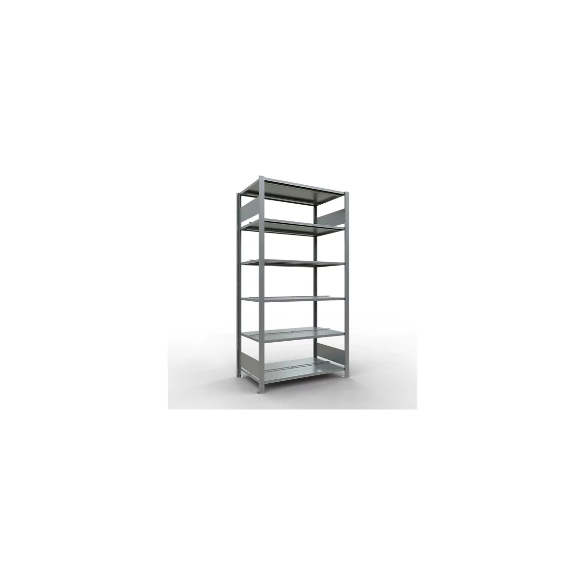 Schulte Lagertechnik Rayonnage de bureau emboîtable MultiPlus150, rayonnage de base, 6 tablettes, avec butée centrale, L 1000 x P 600 x H 2000 mm, gris argenté/galvanisé