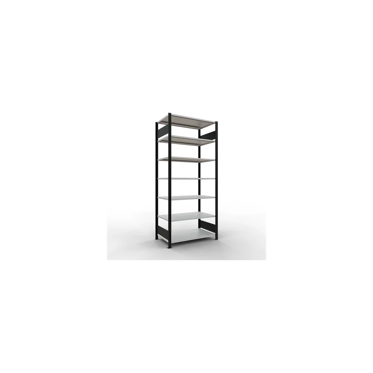 Schulte Lagertechnik Rayonnage de bureau emboîtable MultiPlus150, rayonnage de base, 7 tablettes, sans butée centrale, L 1000 x P 600 x H 2300 mm, noir/gris clair