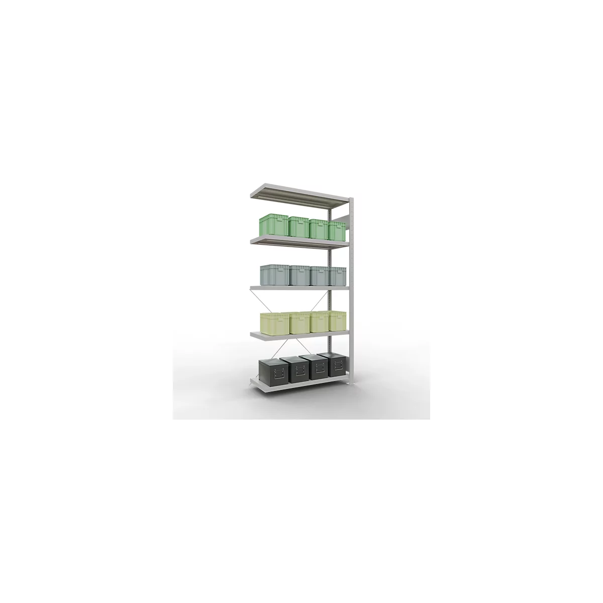 Schulte Lagertechnik Schroefloos rekkensysteem MultiPlus250, aanbouwcompartiment, 5 legborden, dwarsverbindingen, B 1000 x D 400 x H 2000 mm, lichtgrijs RAL 7035