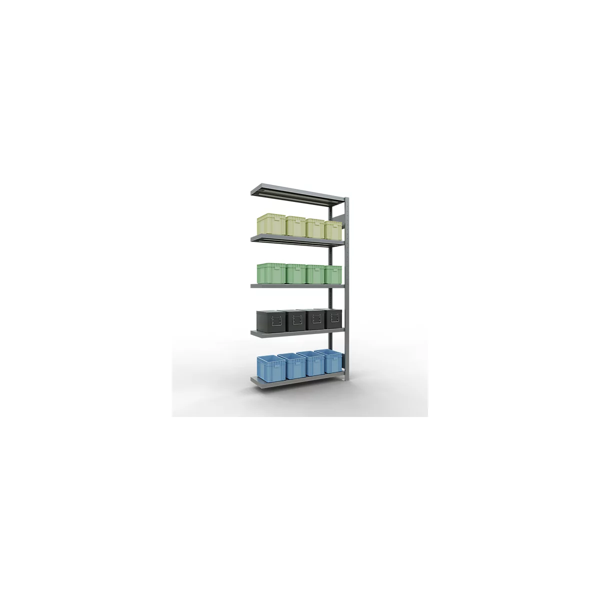 Schulte Lagertechnik Système de rayonnage à tablettes emboîtable MULTIplus 250, rayonnage annexe, verrou de longueur, 2000x1000x300 mm, 5 tablettes, galvanisé