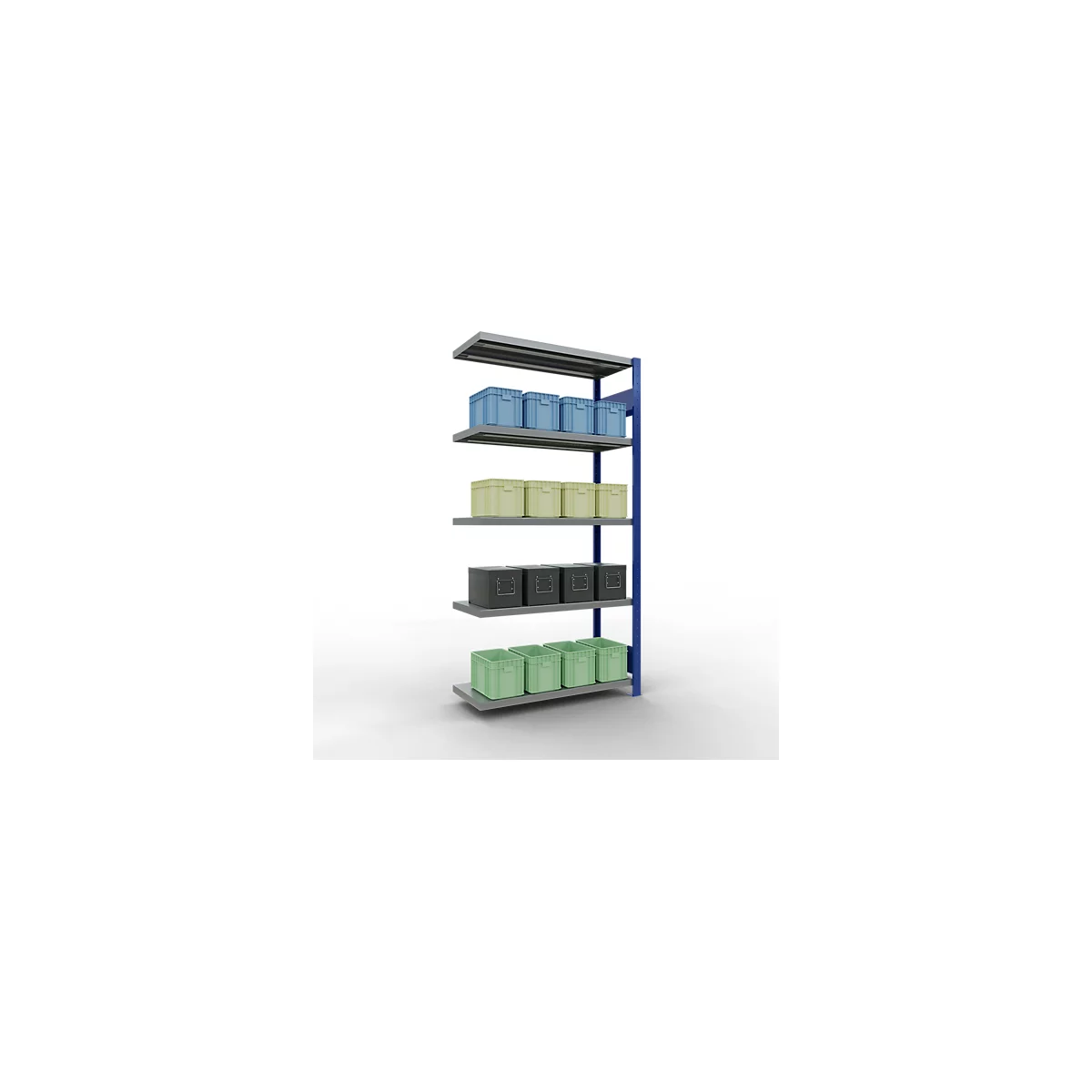 Schulte Lagertechnik Système de rayonnage à tablettes emboîtable MULTIplus 250, rayonnage annexe, verrou de longueur, 2000x1000x400 mm, 5 tablettes, bleu gentiane/galvanisé