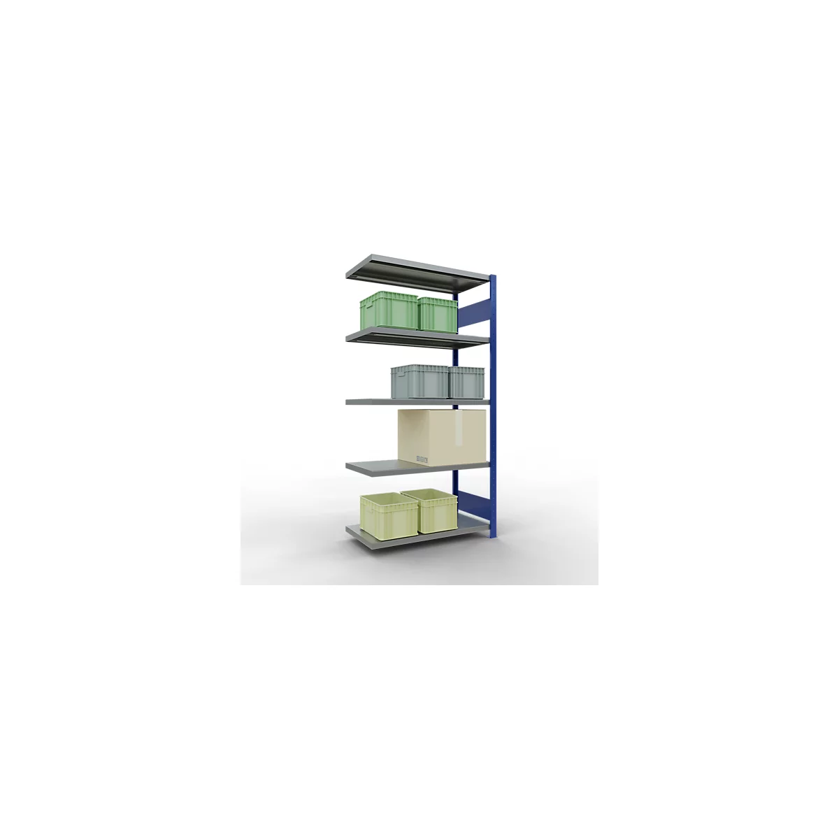 Schulte Lagertechnik Système de rayonnage à tablettes emboîtable MULTIplus 250, rayonnage annexe, verrou de longueur, 2000x1000x500 mm, 5 tablettes, bleu gentiane/galvanisé