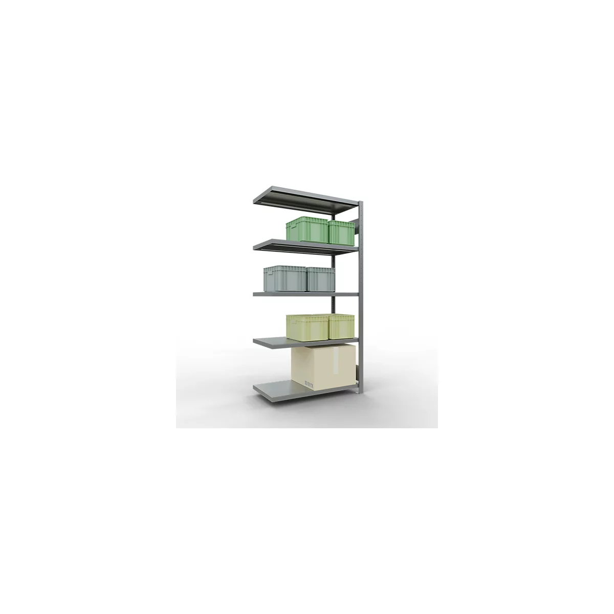Schulte Lagertechnik Système de rayonnage à tablettes emboîtable MULTIplus 250, rayonnage annexe, verrou de longueur, 2000x1000x500 mm, 5 tablettes, galvanisé