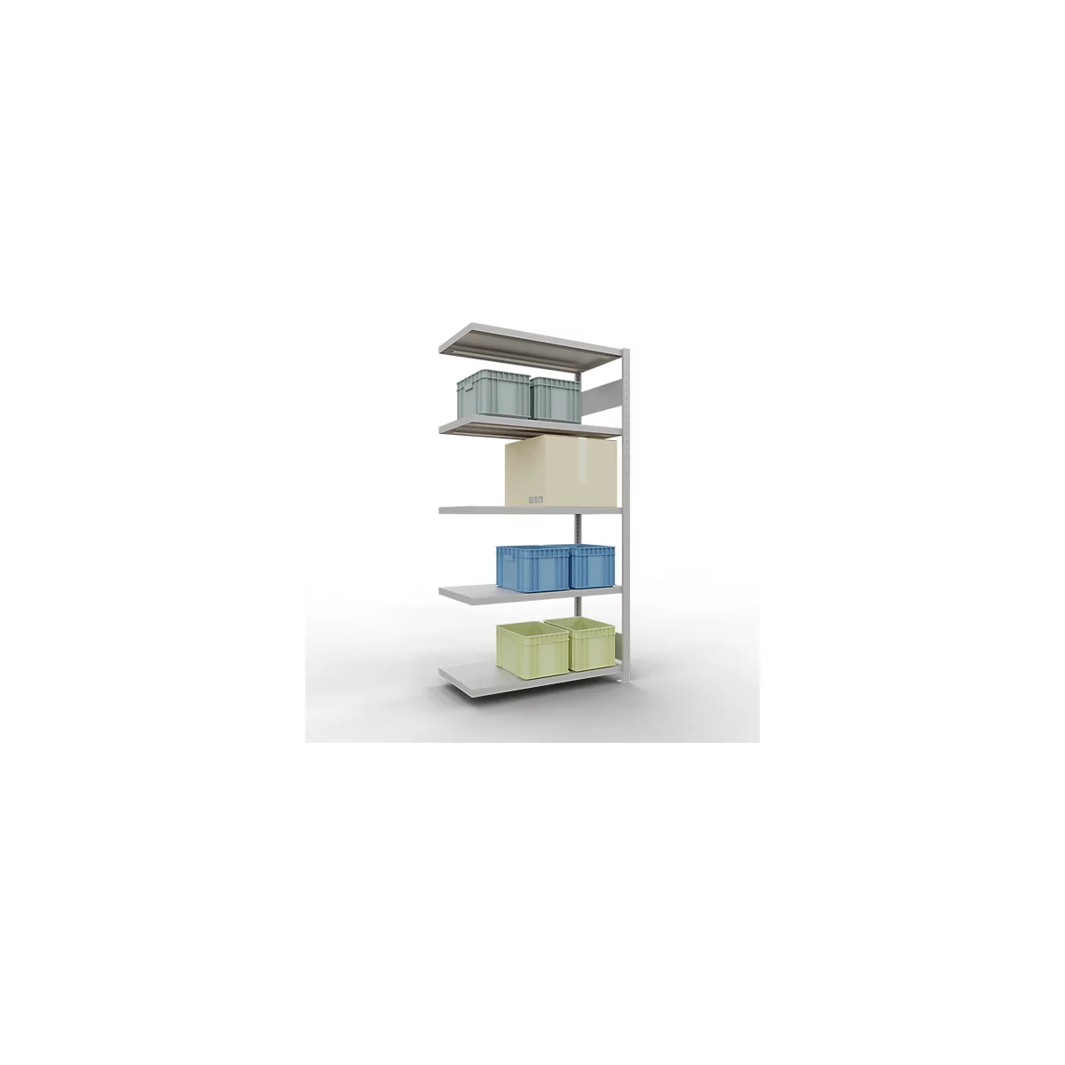 Schulte Lagertechnik Système de rayonnage à tablettes emboîtable MULTIplus 250, rayonnage annexe, verrou de longueur, 2000x1000x500 mm, 5 tablettes, gris clair