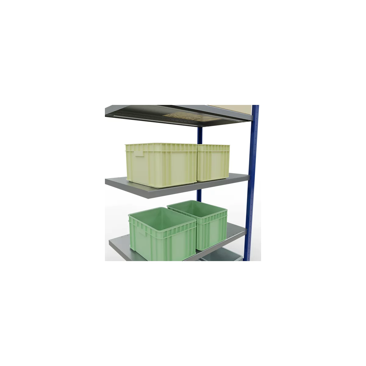 Schulte Lagertechnik Système de rayonnage à tablettes emboîtable MULTIplus 250, rayonnage annexe, verrou de longueur, 2000x1000x600 mm, 5 tablettes, bleu gentiane/galvanisé