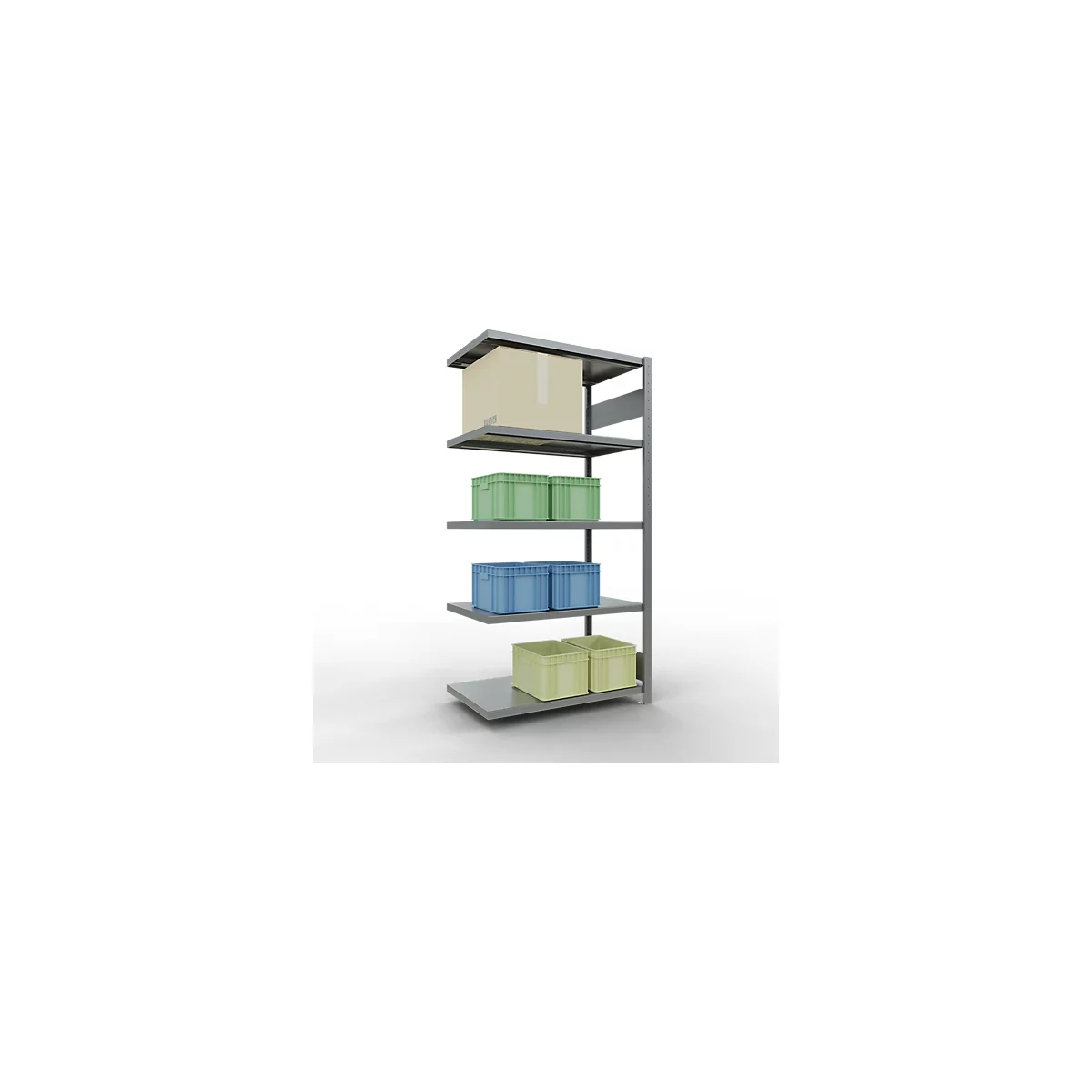 Schulte Lagertechnik Système de rayonnage à tablettes emboîtable MULTIplus 250, rayonnage annexe, verrou de longueur, 2000x1000x600 mm, 5 tablettes, galvanisé