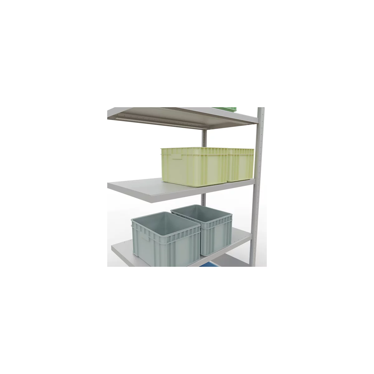 Schulte Lagertechnik Système de rayonnage à tablettes emboîtable MULTIplus 250, rayonnage annexe, verrou de longueur, 2000x1000x600 mm, 5 tablettes, gris clair