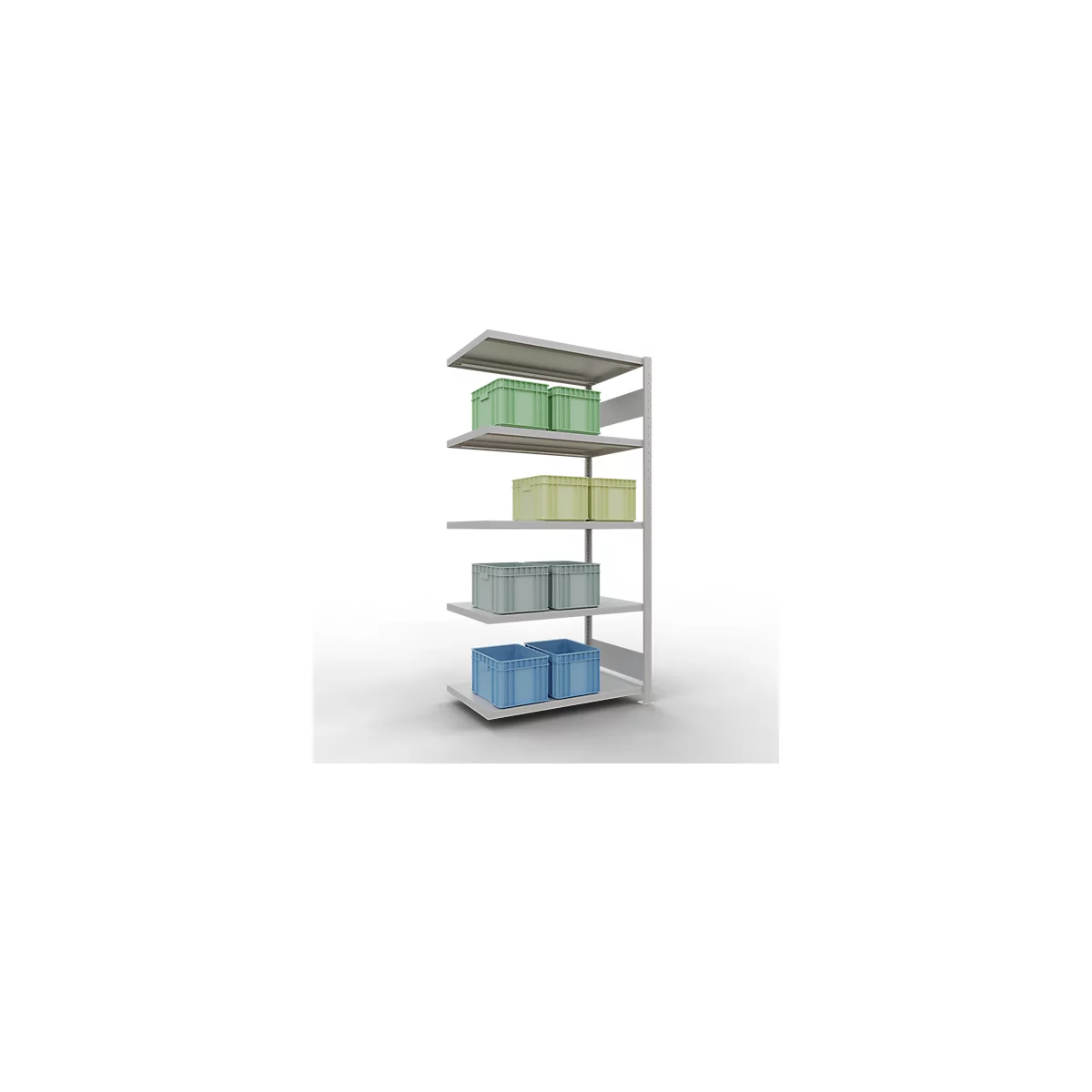 Schulte Lagertechnik Système de rayonnage à tablettes emboîtable MULTIplus 250, rayonnage annexe, verrou de longueur, 2000x1000x600 mm, 5 tablettes, gris clair