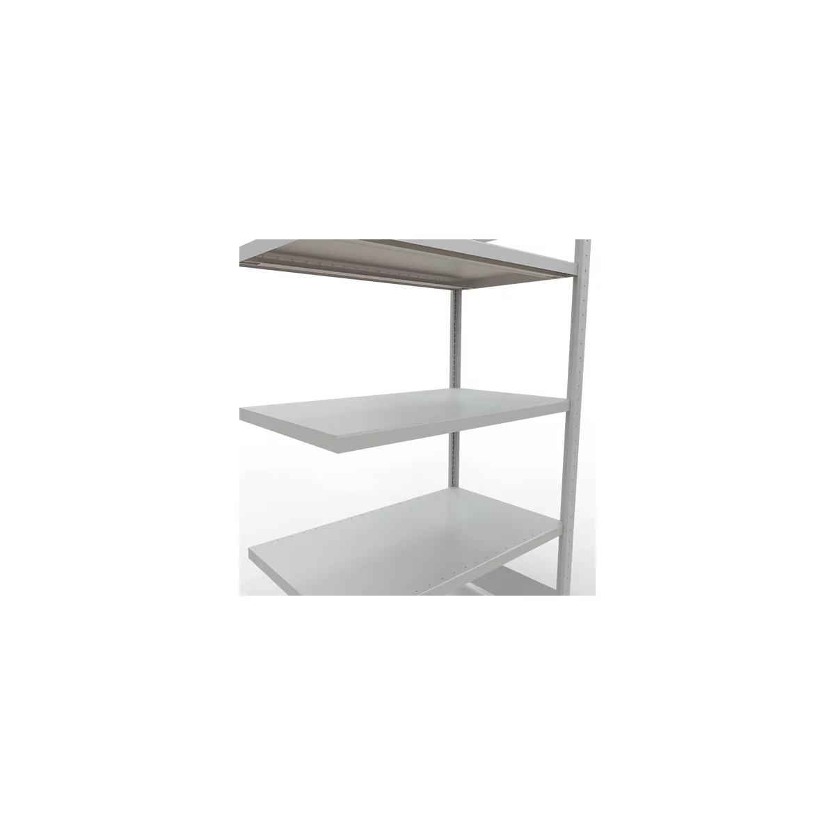Schulte Lagertechnik Système de rayonnage à tablettes emboîtable MULTIplus 250, rayonnage annexe, verrou de longueur, 2000x1000x600 mm, 5 tablettes, gris clair