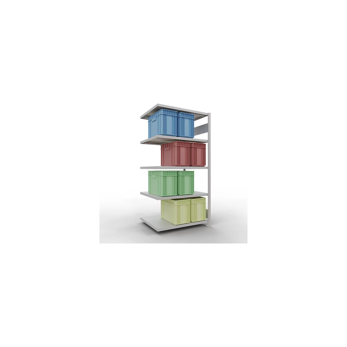 Schulte Lagertechnik Système de rayonnage à tablettes emboîtable MULTIplus 250, rayonnage annexe, verrou de longueur, 2000x1000x800 mm, 5 tablettes, gris clair