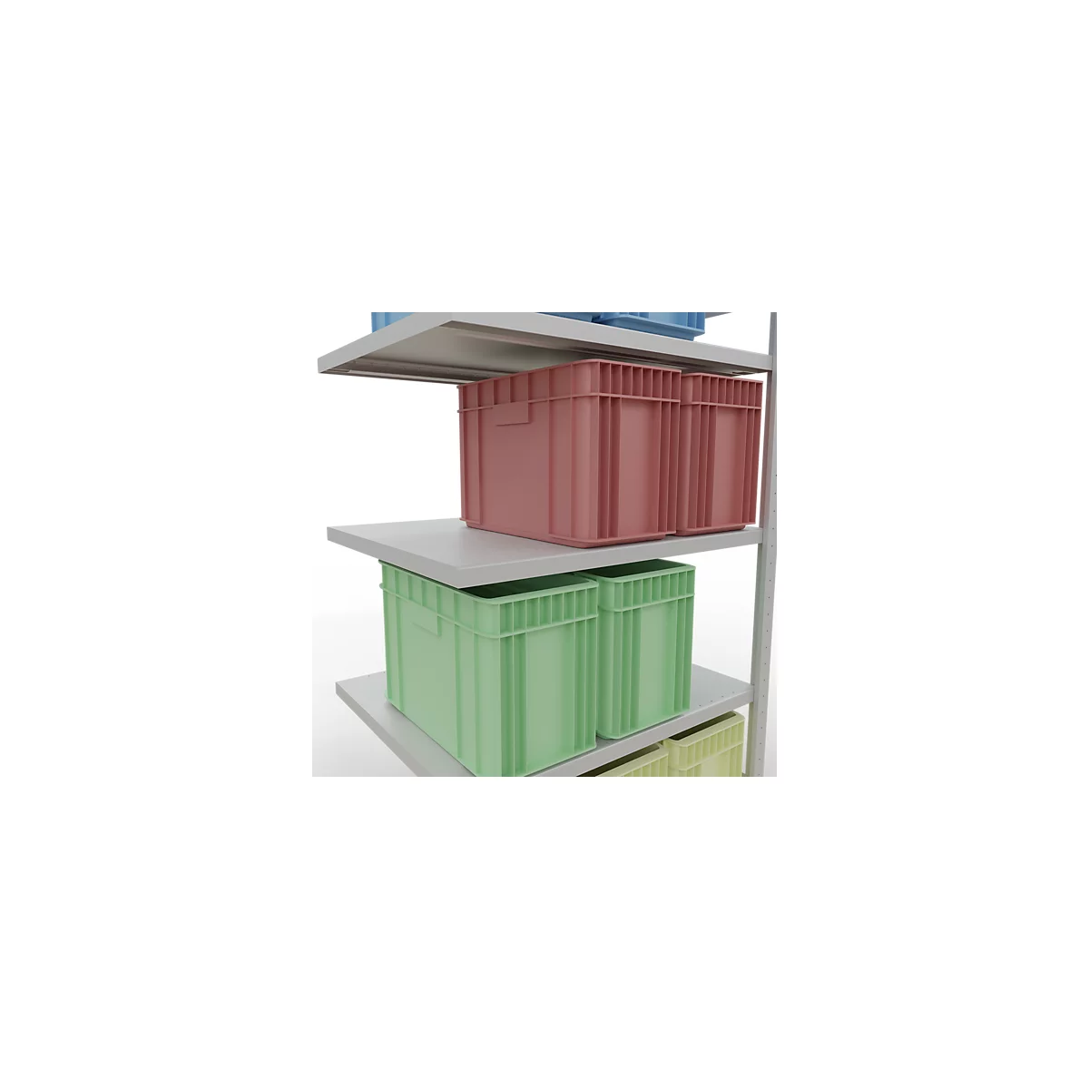 Schulte Lagertechnik Système de rayonnage à tablettes emboîtable MULTIplus 250, rayonnage annexe, verrou de longueur, 2000x1000x800 mm, 5 tablettes, gris clair