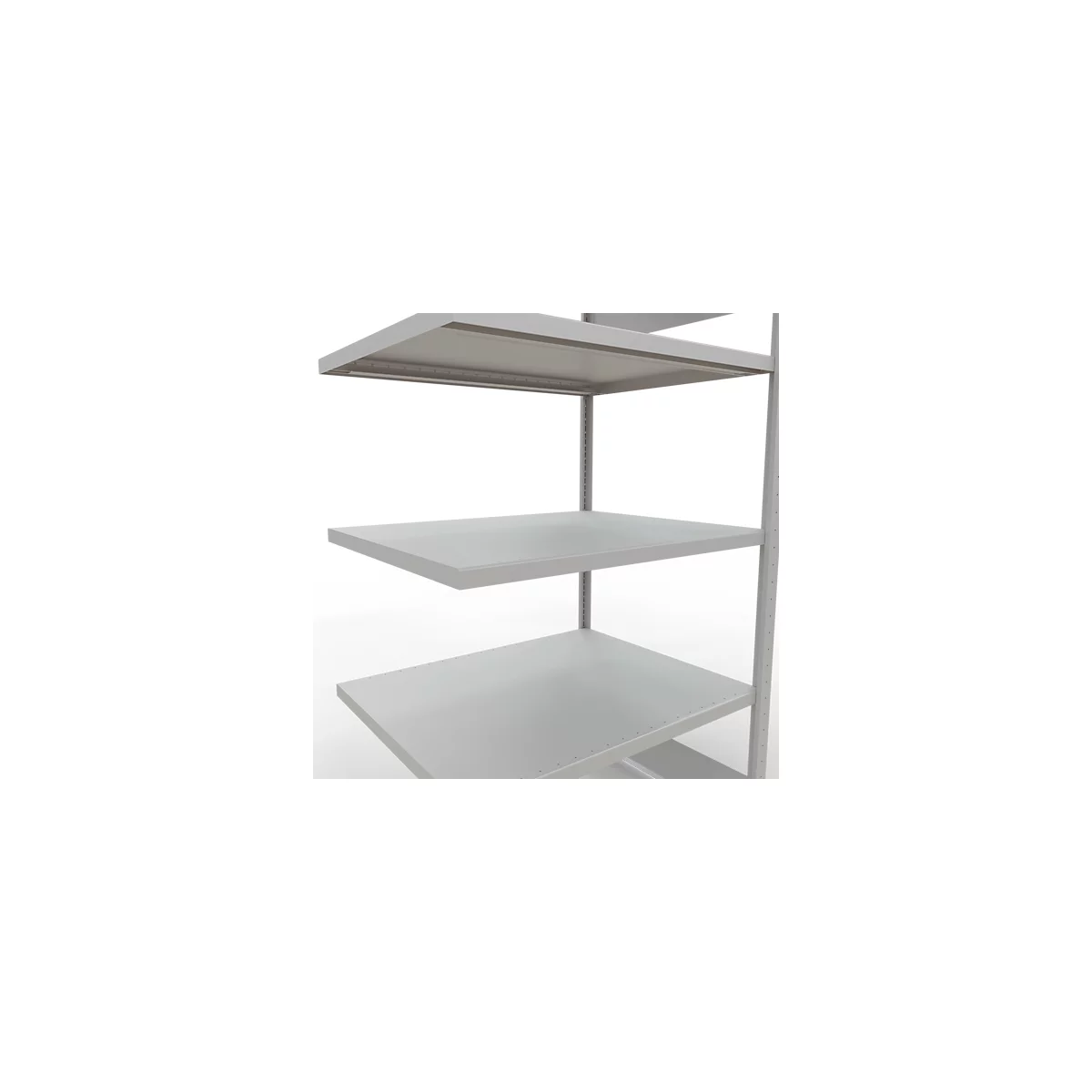 Schulte Lagertechnik Système de rayonnage à tablettes emboîtable MULTIplus 250, rayonnage annexe, verrou de longueur, 2000x1000x800 mm, 5 tablettes, gris clair