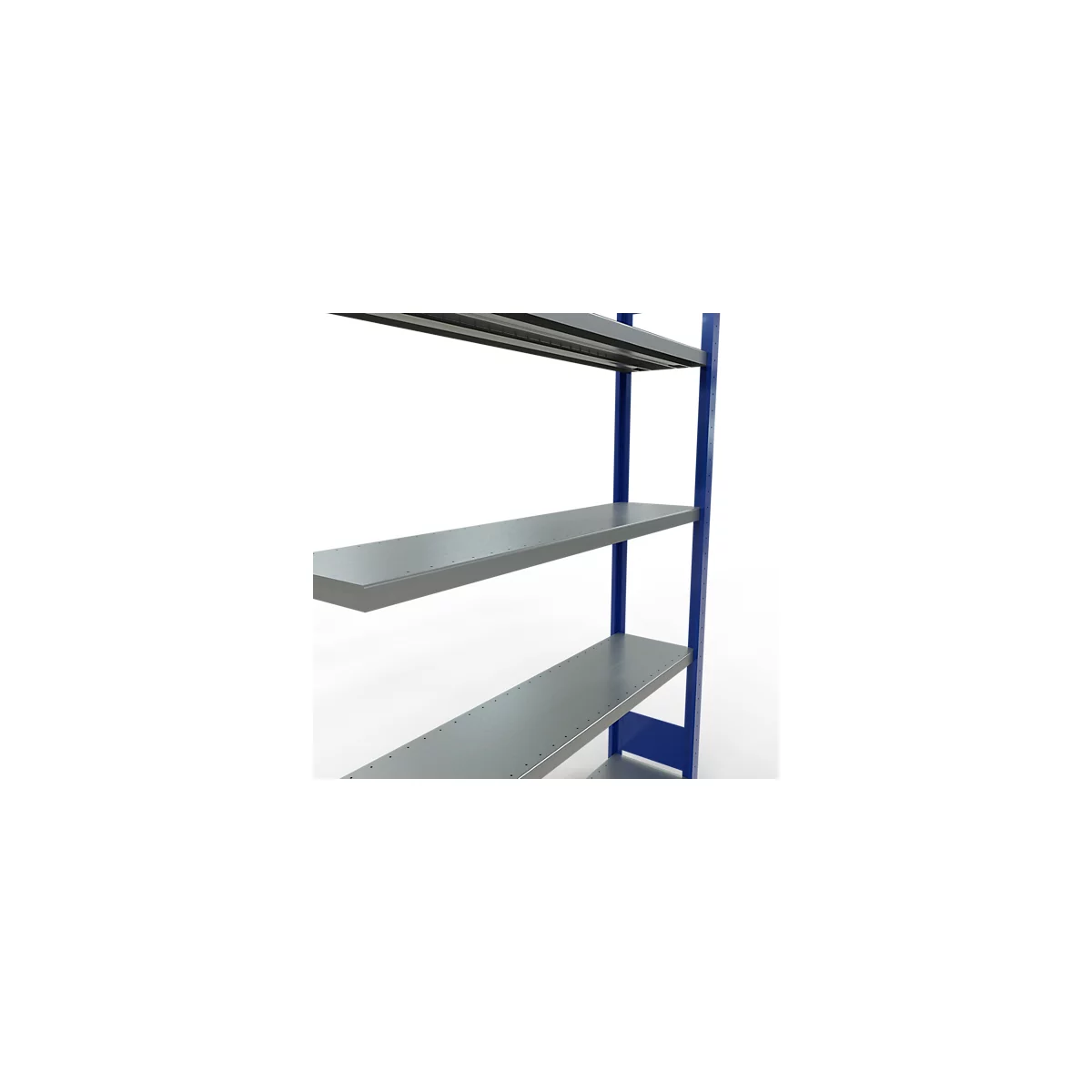 Schulte Lagertechnik Système de rayonnage à tablettes emboîtable MULTIplus 250, rayonnage annexe, verrou de longueur, 2000x1300x300 mm, 5 tablettes, bleu gentiane/galvanisé