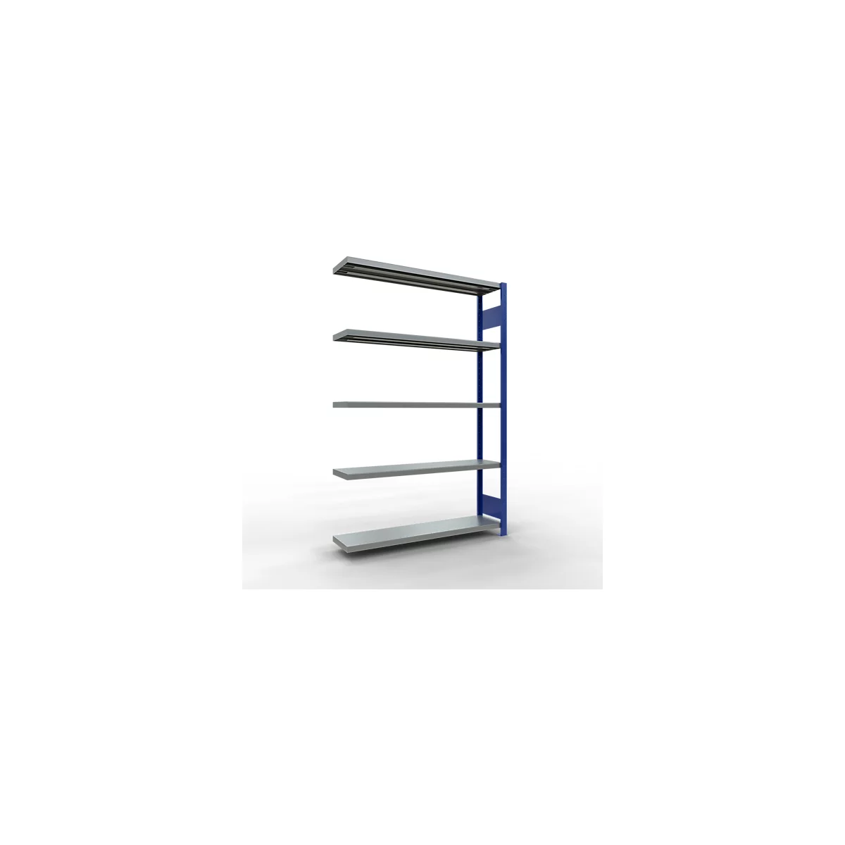 Schulte Lagertechnik Système de rayonnage à tablettes emboîtable MULTIplus 250, rayonnage annexe, verrou de longueur, 2000x1300x300 mm, 5 tablettes, bleu gentiane/galvanisé