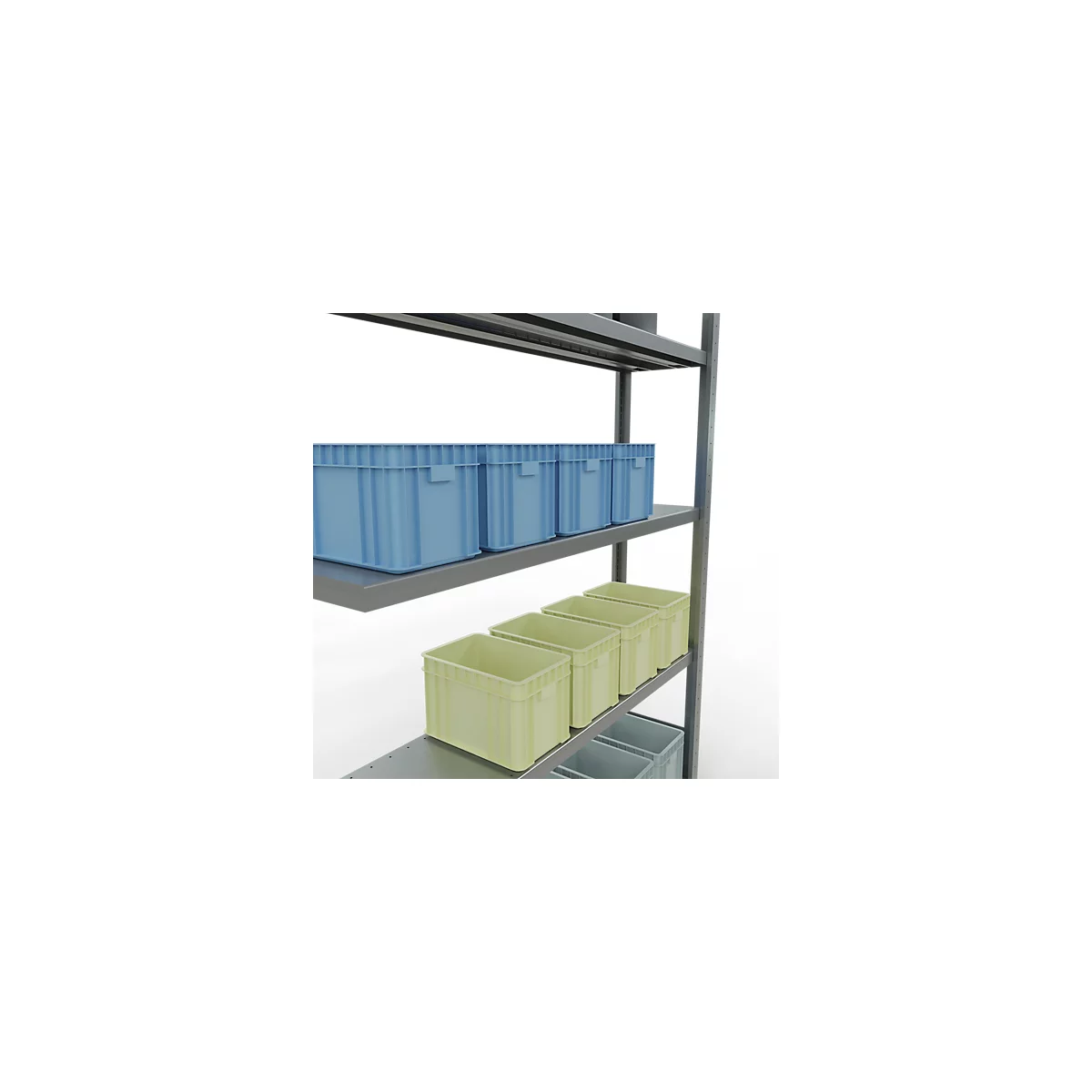 Schulte Lagertechnik Système de rayonnage à tablettes emboîtable MULTIplus 250, rayonnage annexe, verrou de longueur, 2000x1300x300 mm, 5 tablettes, galvanisé