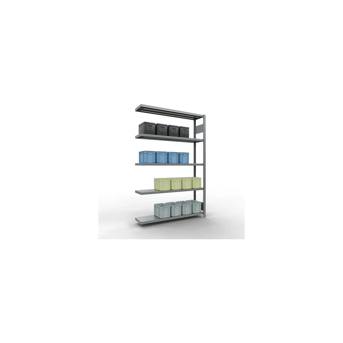 Schulte Lagertechnik Système de rayonnage à tablettes emboîtable MULTIplus 250, rayonnage annexe, verrou de longueur, 2000x1300x300 mm, 5 tablettes, galvanisé