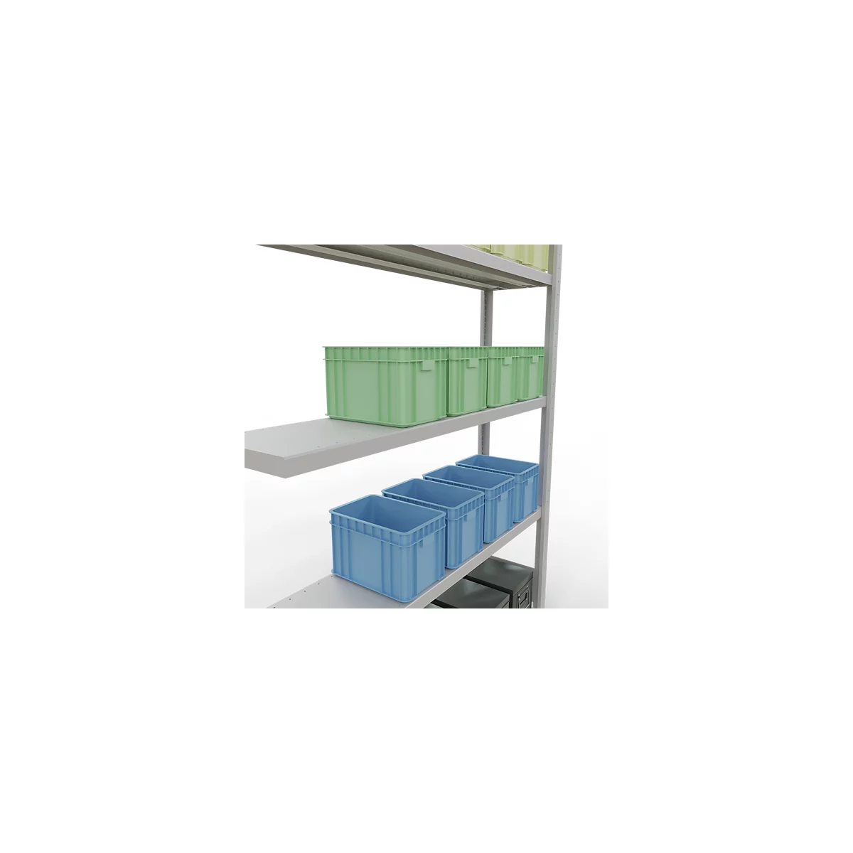Schulte Lagertechnik Système de rayonnage à tablettes emboîtable MULTIplus 250, rayonnage annexe, verrou de longueur, 2000x1300x300 mm, 5 tablettes, gris clair