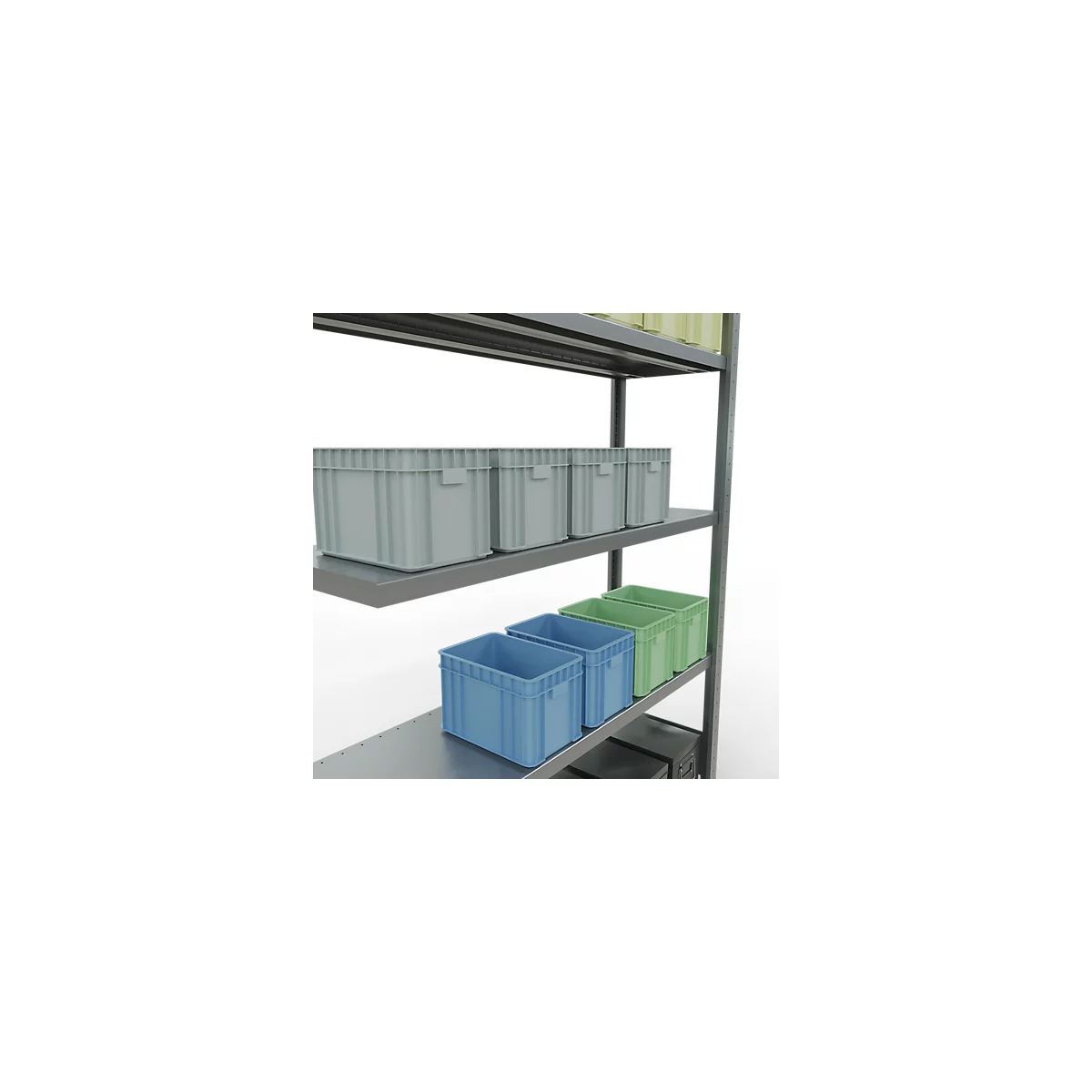 Schulte Lagertechnik Système de rayonnage à tablettes emboîtable MULTIplus 250, rayonnage annexe, verrou de longueur, 2000x1300x400 mm, 5 tablettes, galvanisé