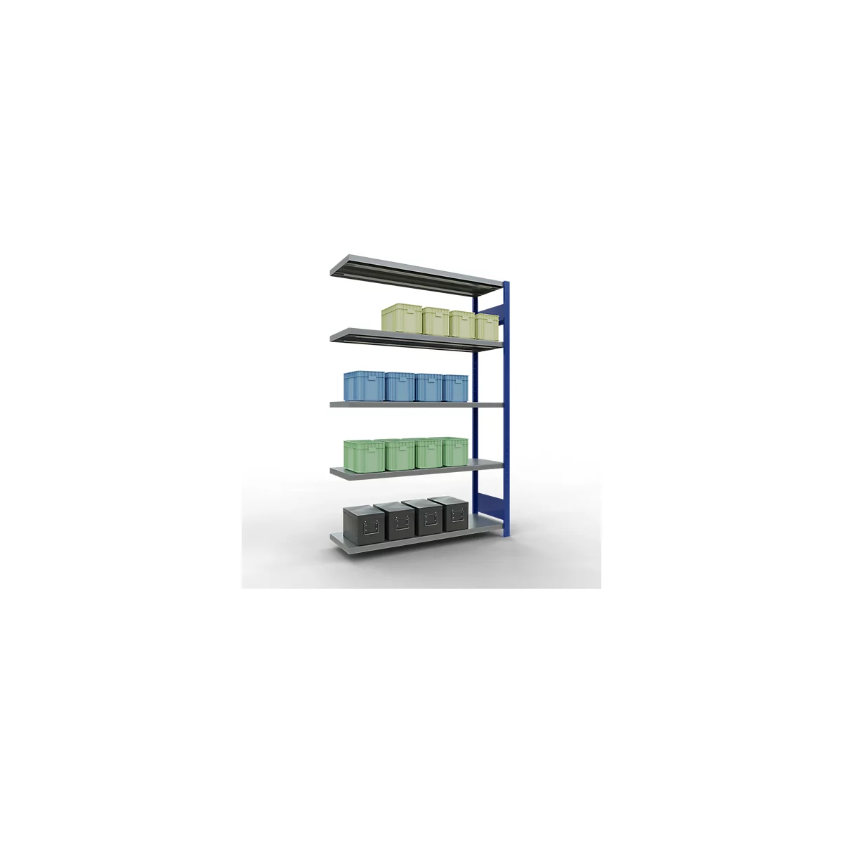 Schulte Lagertechnik Système de rayonnage à tablettes emboîtable MULTIplus 250, rayonnage annexe, verrou de longueur, 2000x1300x400 mm, 5 tablettes, gris clair