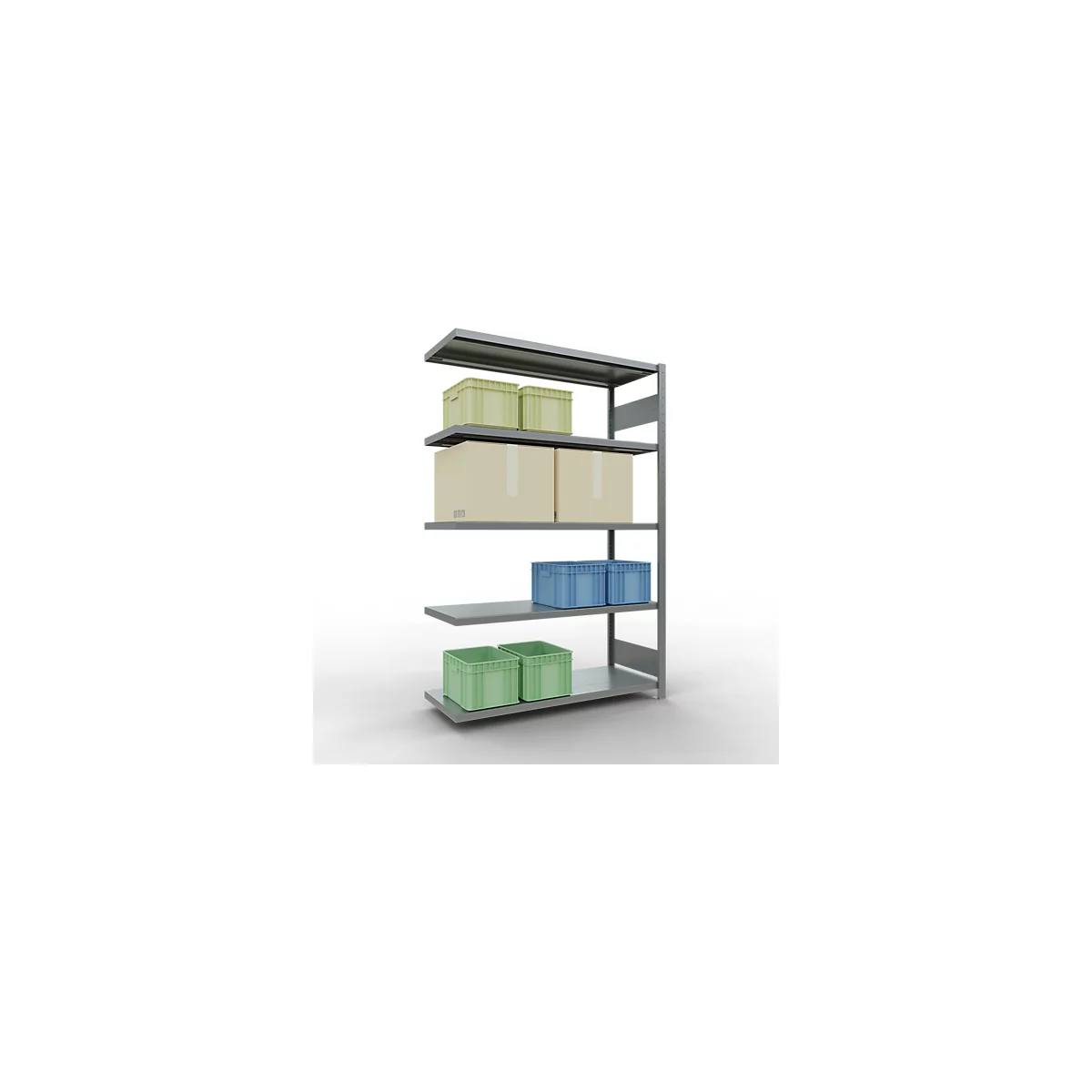 Schulte Lagertechnik Système de rayonnage à tablettes emboîtable MULTIplus 250, rayonnage annexe, verrou de longueur, 2000x1300x500 mm, 5 tablettes, galvanisé