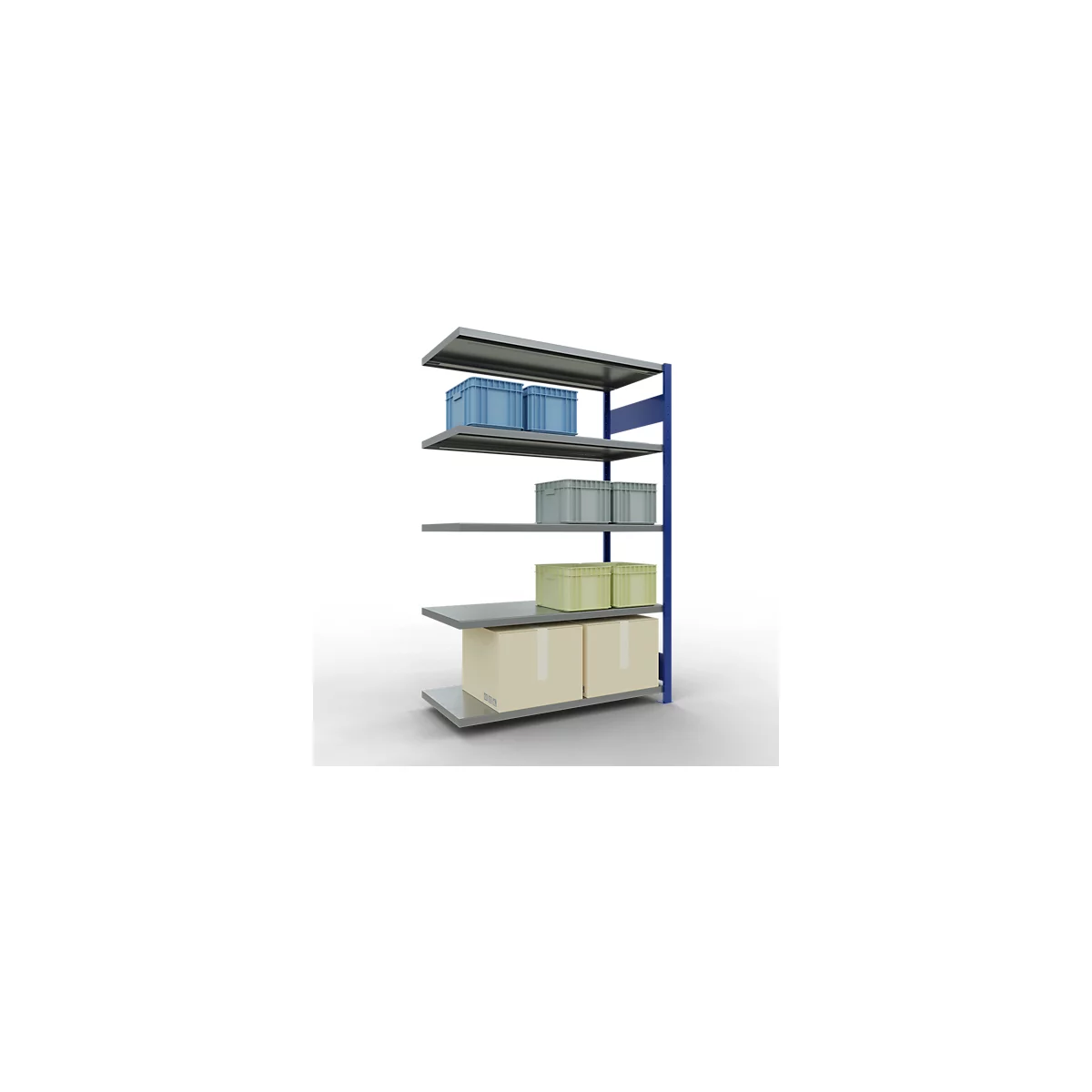 Schulte Lagertechnik Système de rayonnage à tablettes emboîtable MULTIplus 250, rayonnage annexe, verrou de longueur, 2000x1300x600 mm, 5 tablettes, galvanisé