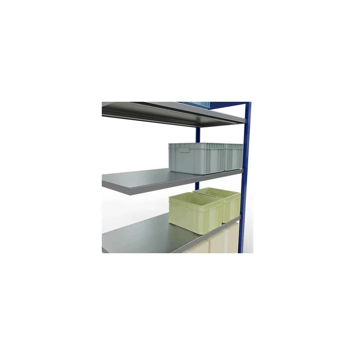Schulte Lagertechnik Système de rayonnage à tablettes emboîtable MULTIplus 250, rayonnage annexe, verrou de longueur, 2000x1300x600 mm, 5 tablettes, gris clair
