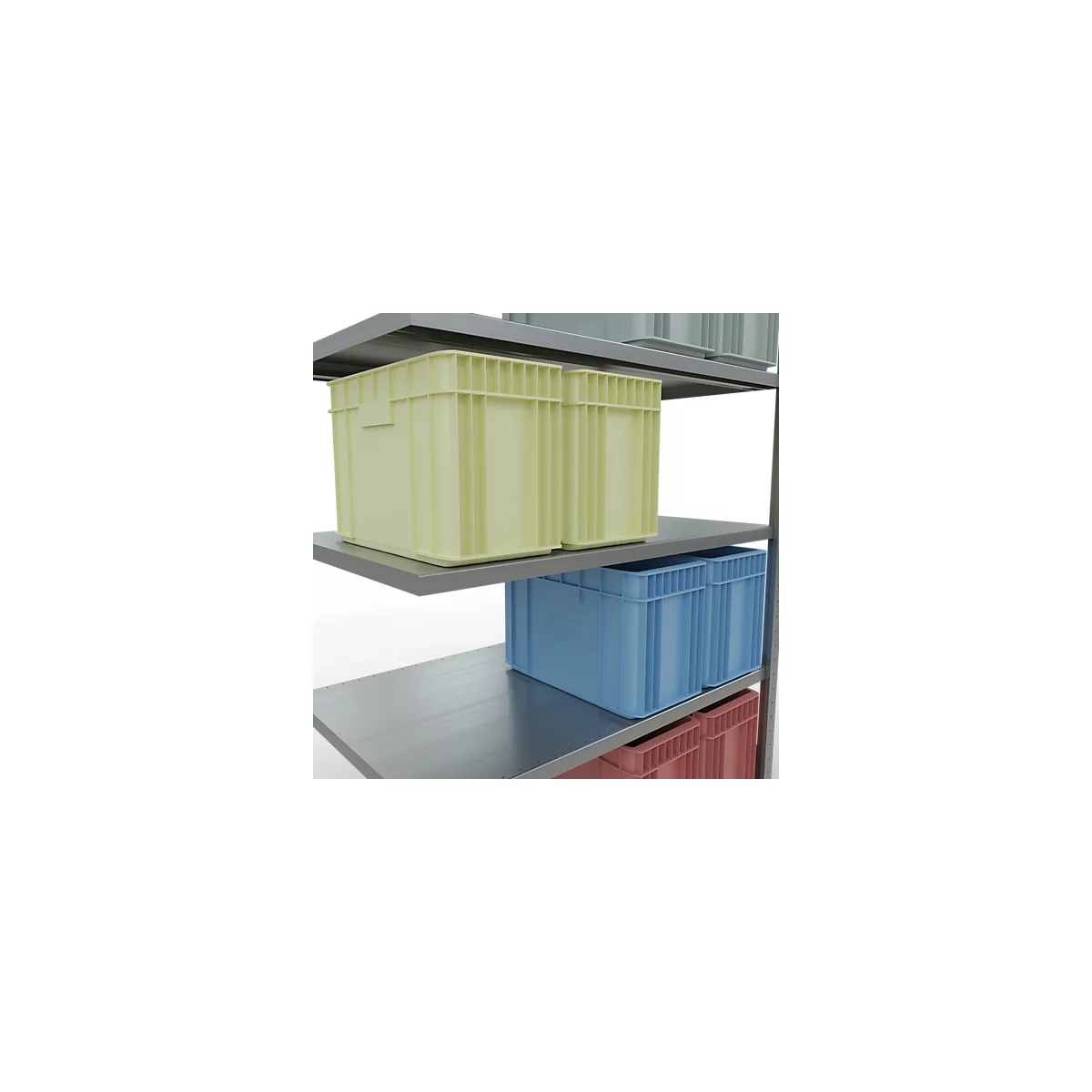Schulte Lagertechnik Système de rayonnage à tablettes emboîtable MULTIplus 250, rayonnage annexe, verrou de longueur, 2000x1300x800 mm, 5 tablettes, galvanisé