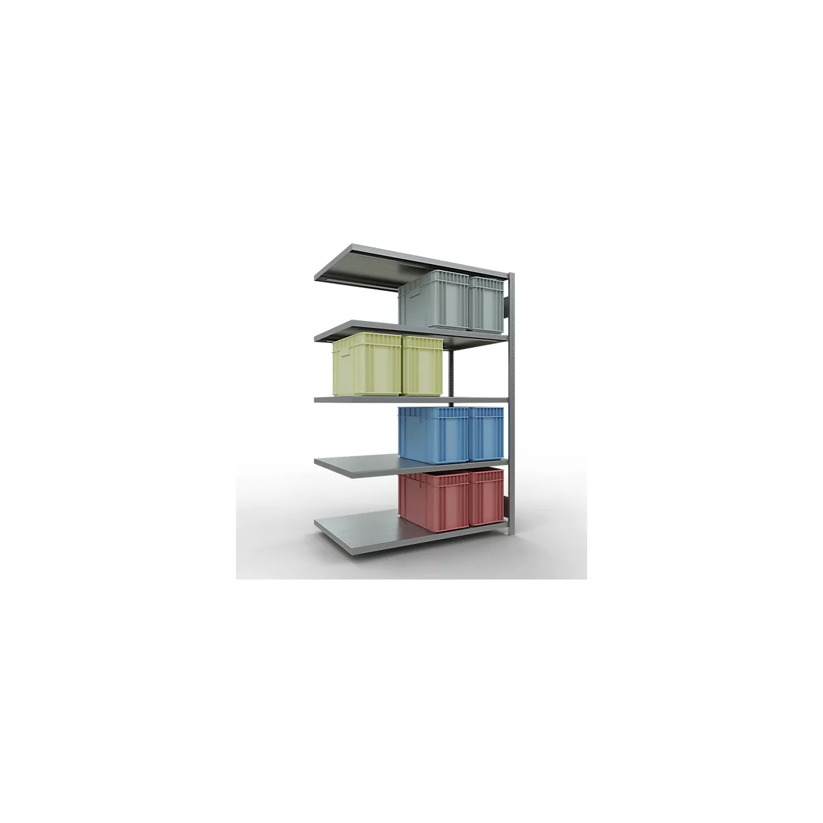 Schulte Lagertechnik Système de rayonnage à tablettes emboîtable MULTIplus 250, rayonnage annexe, verrou de longueur, 2000x1300x800 mm, 5 tablettes, galvanisé