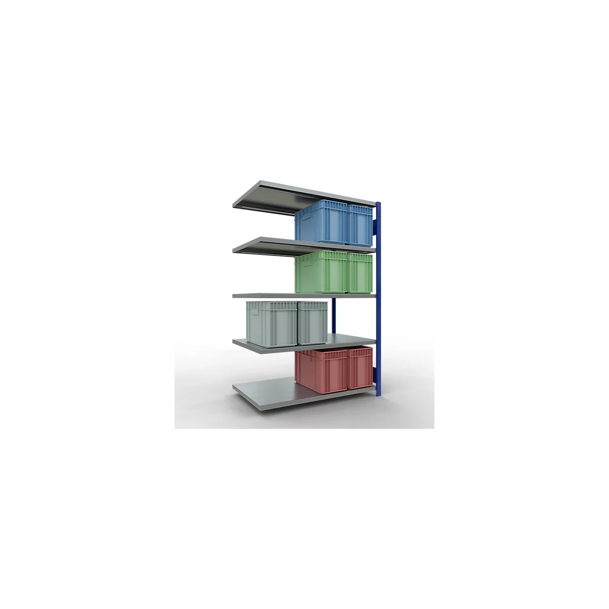 Schulte Lagertechnik Système de rayonnage à tablettes emboîtable MULTIplus 250, rayonnage annexe, verrou de longueur, 2000x1300x800 mm, 5 tablettes, gris clair