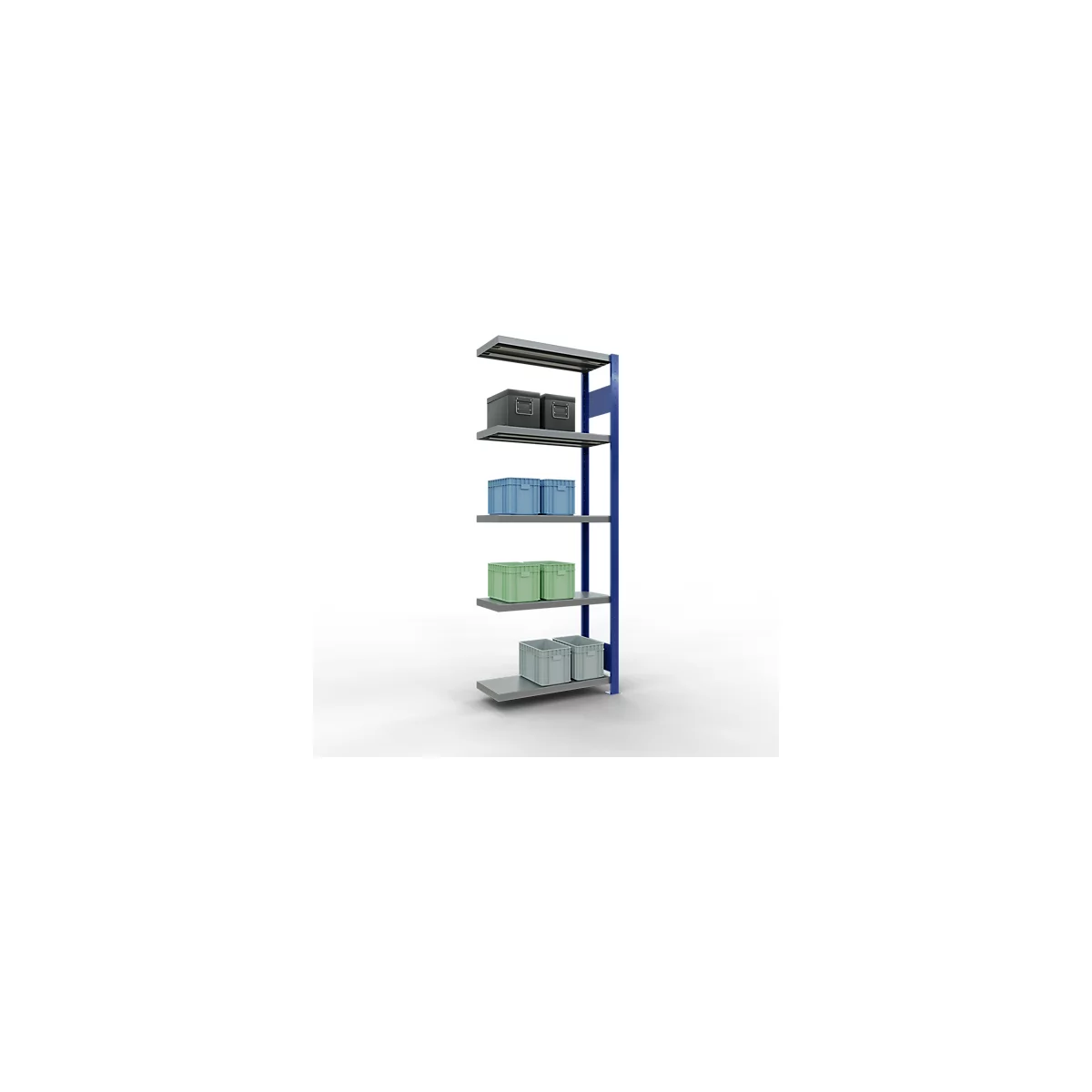 Schulte Lagertechnik Système de rayonnage à tablettes emboîtable MULTIplus 250, rayonnage annexe, verrou de longueur, 2000x750x300 mm, 5 tablettes, bleu gentiane/galvanisé