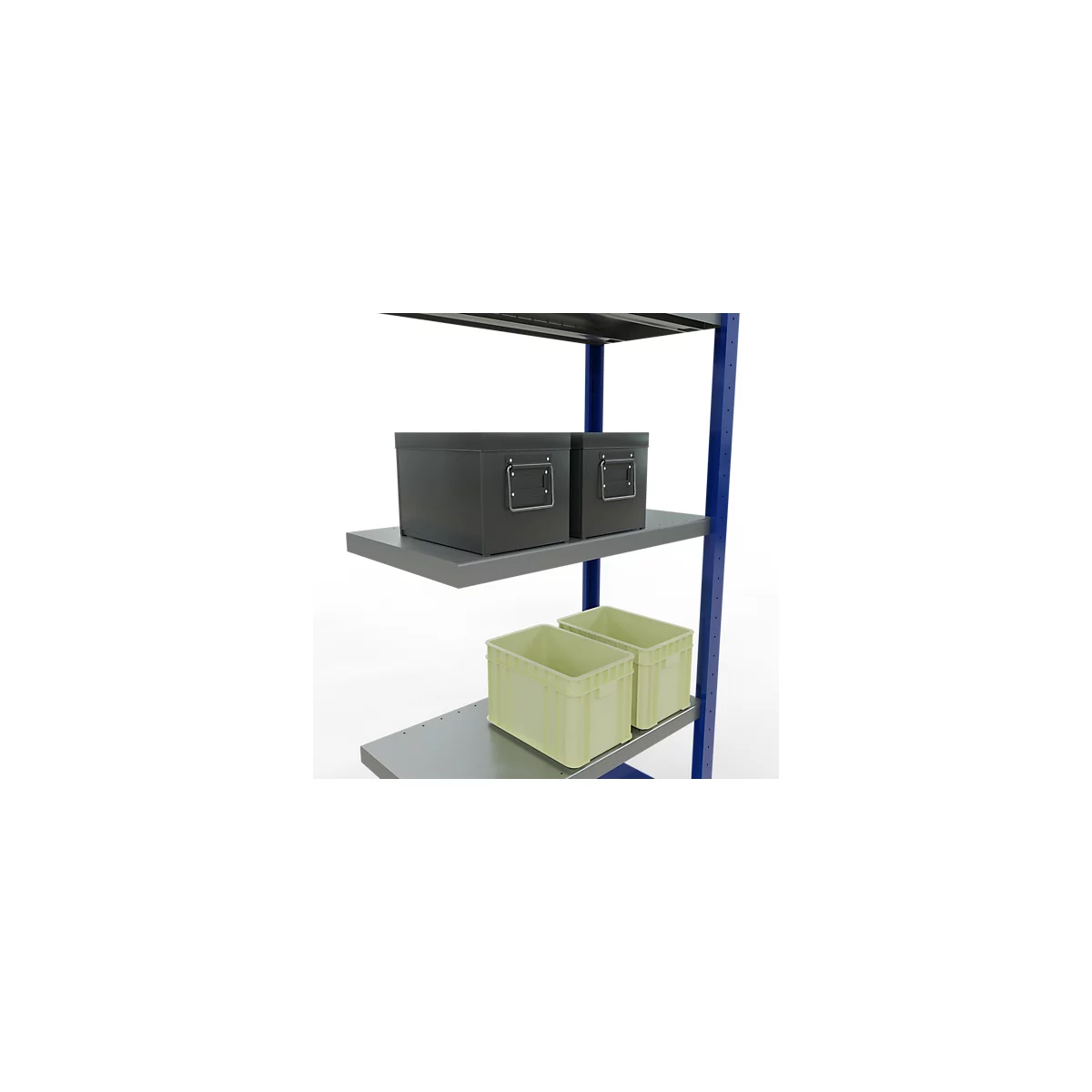 Schulte Lagertechnik Système de rayonnage à tablettes emboîtable MULTIplus 250, rayonnage annexe, verrou de longueur, 2000x750x400 mm, 5 tablettes, bleu gentiane/galvanisé