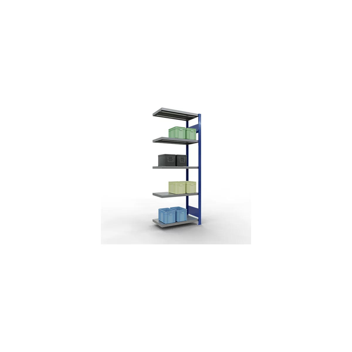 Schulte Lagertechnik Système de rayonnage à tablettes emboîtable MULTIplus 250, rayonnage annexe, verrou de longueur, 2000x750x400 mm, 5 tablettes, bleu gentiane/galvanisé
