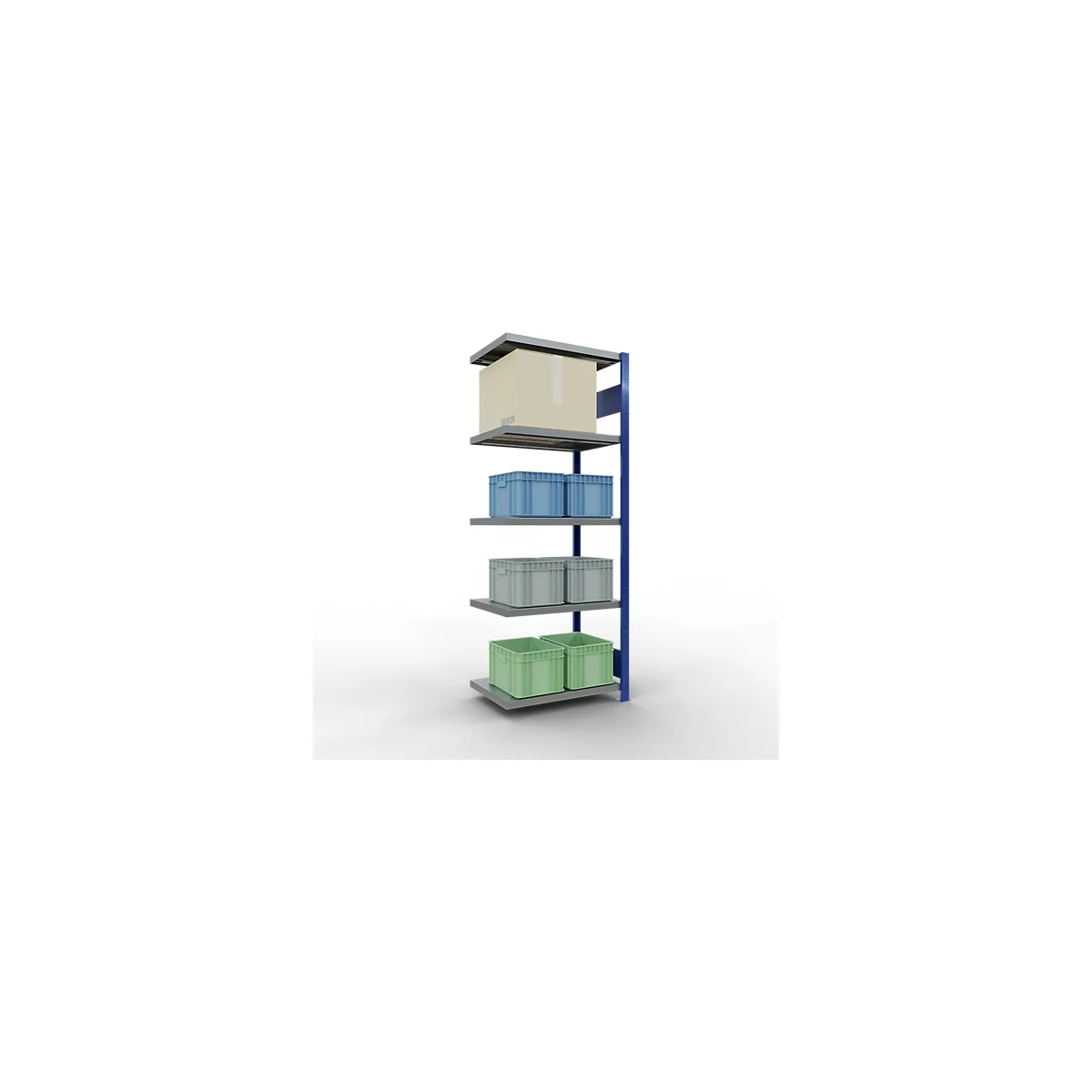 Schulte Lagertechnik Système de rayonnage à tablettes emboîtable MULTIplus 250, rayonnage annexe, verrou de longueur, 2000x750x500 mm, 5 tablettes, bleu gentiane/galvanisé