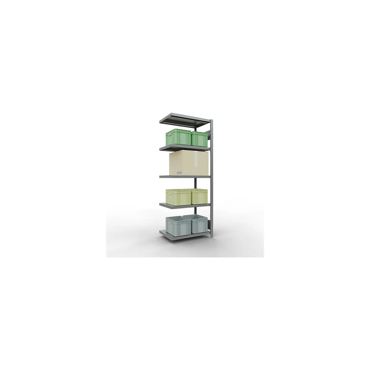 Schulte Lagertechnik Système de rayonnage à tablettes emboîtable MULTIplus 250, rayonnage annexe, verrou de longueur, 2000x750x500 mm, 5 tablettes, galvanisé