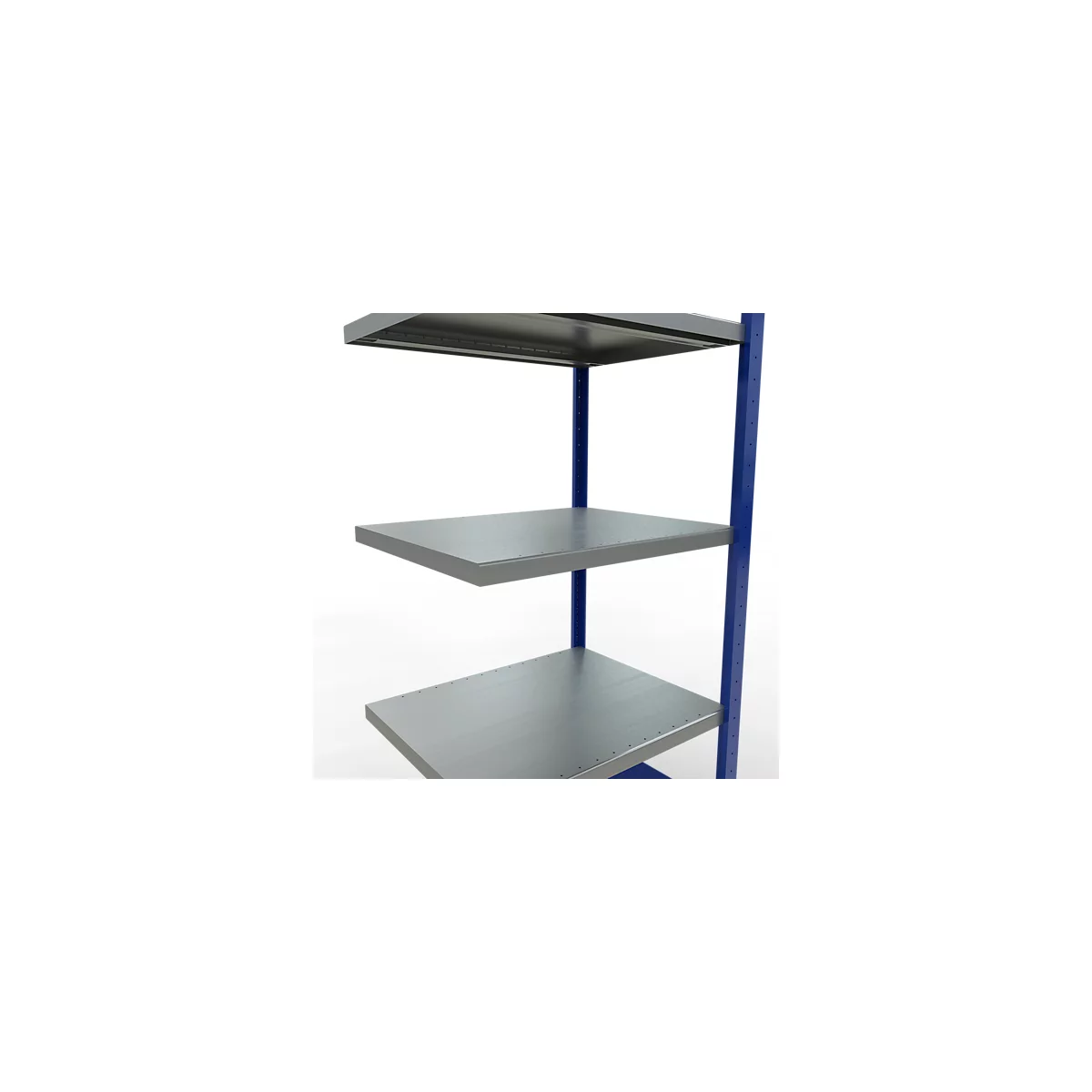 Schulte Lagertechnik Système de rayonnage à tablettes emboîtable MULTIplus 250, rayonnage annexe, verrou de longueur, 2000x750x600 mm, 5 tablettes, bleu gentiane/galvanisé