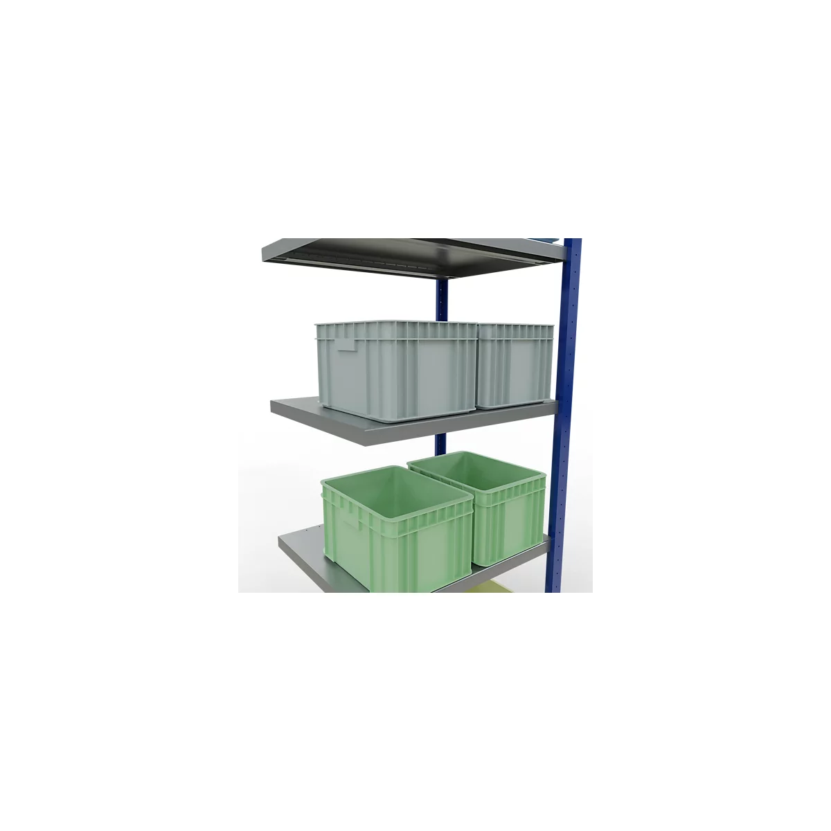 Schulte Lagertechnik Système de rayonnage à tablettes emboîtable MULTIplus 250, rayonnage annexe, verrou de longueur, 2000x750x600 mm, 5 tablettes, bleu gentiane/galvanisé