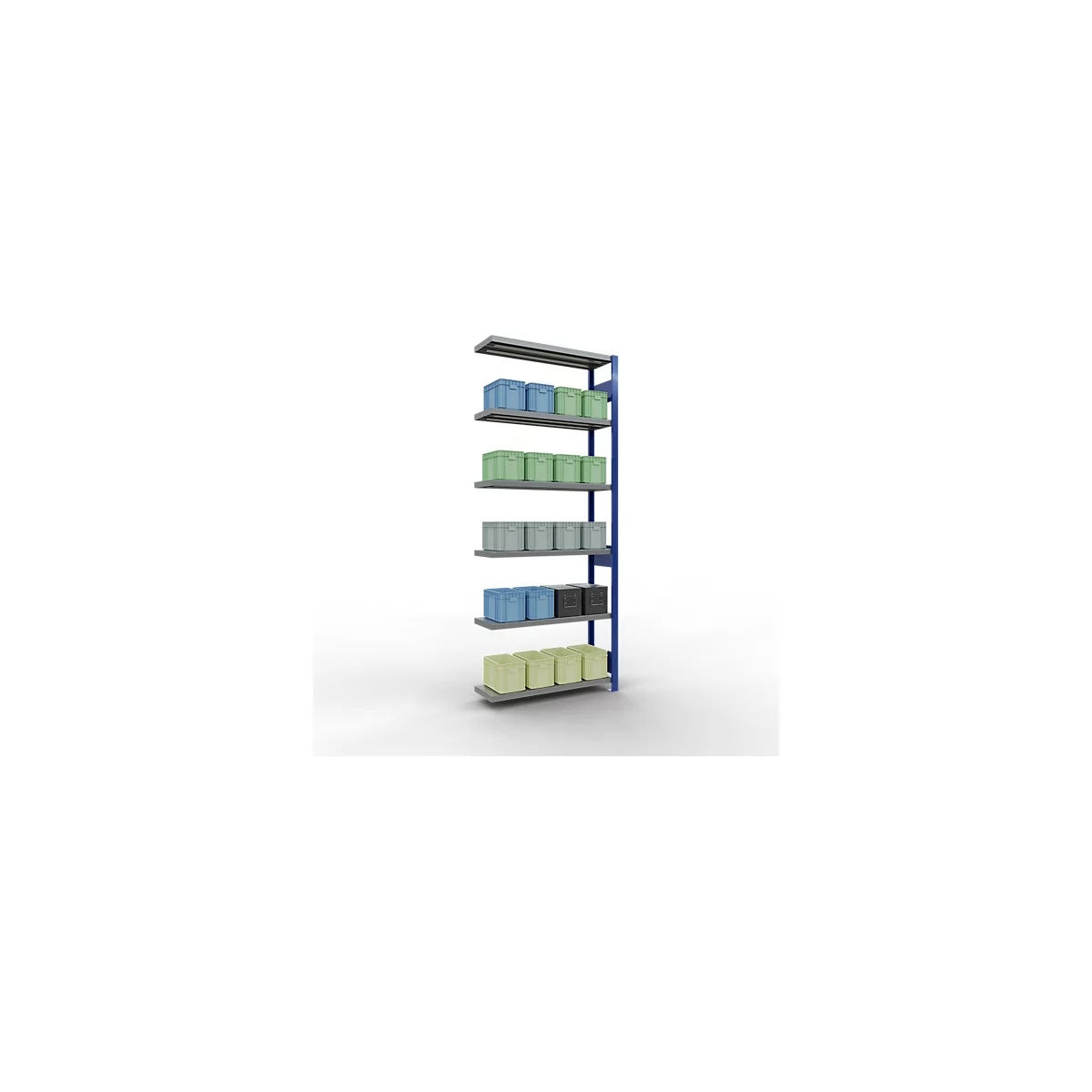 Schulte Lagertechnik Système de rayonnage à tablettes emboîtable MULTIplus 250, rayonnage annexe, verrou de longueur, 2500x1000x300 mm, 6 tablettes, bleu gentiane/galvanisé